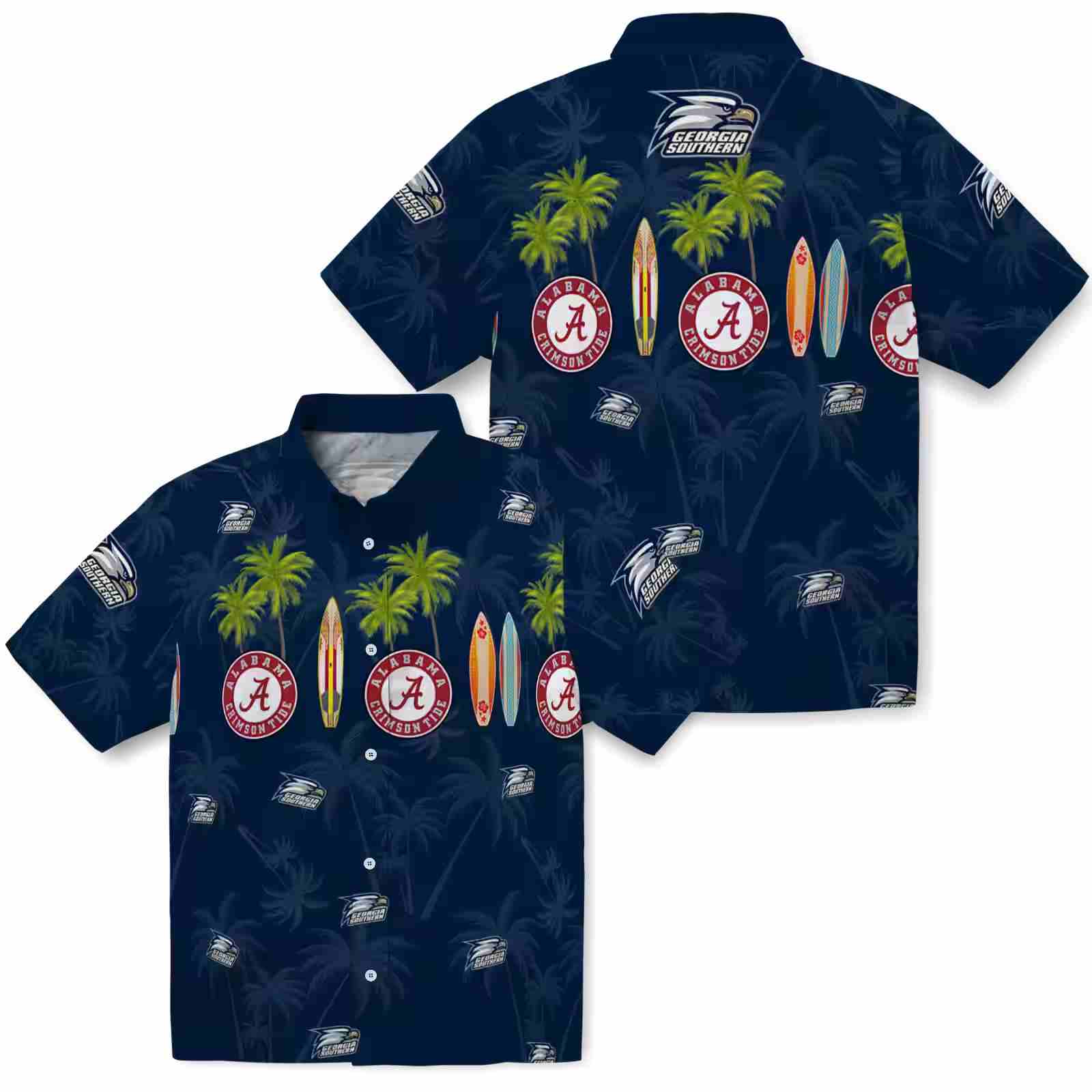 georgia southern eagles surfboard palm blue hawaiian shirt high quality