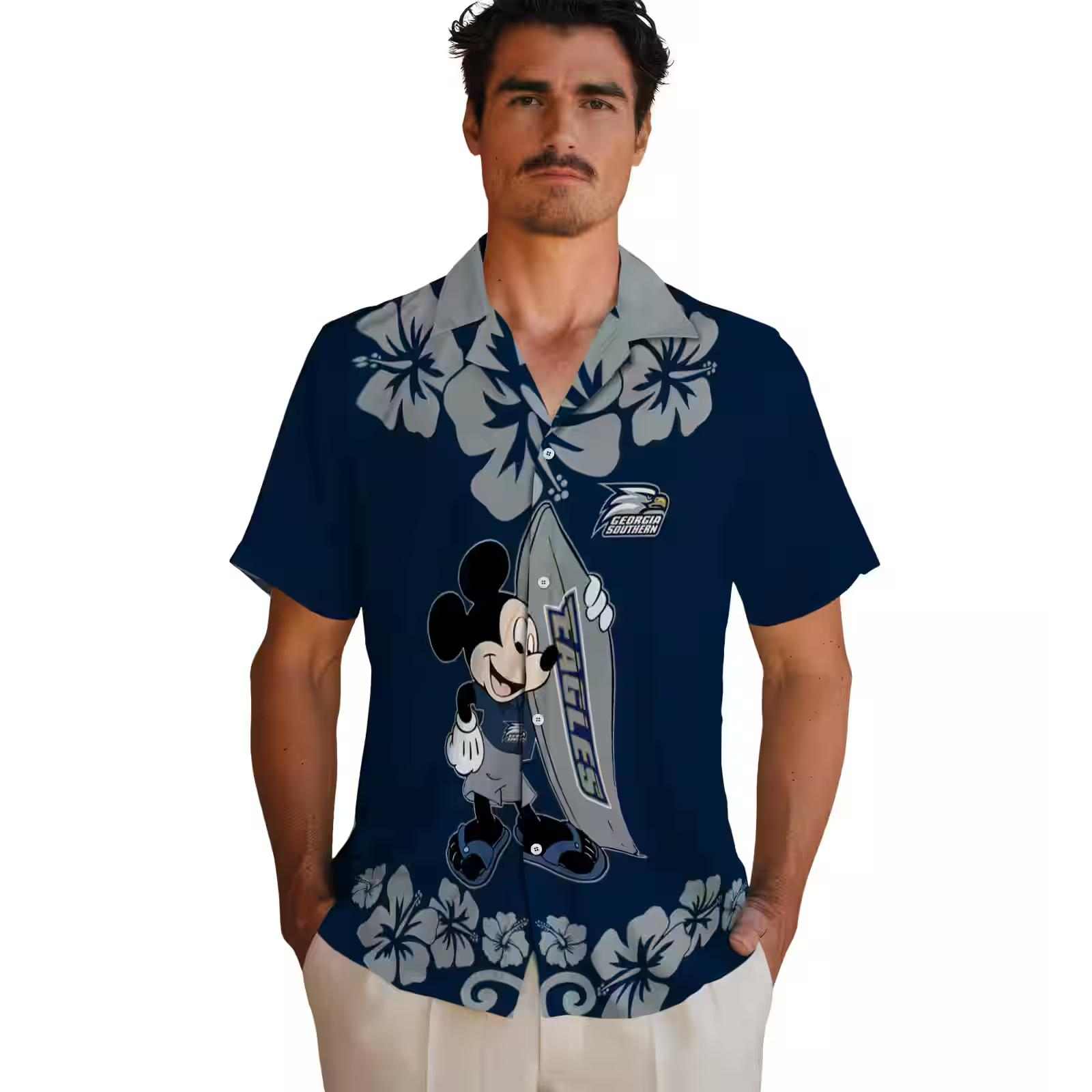 georgia southern eagles surfing mickey blue hawaiian shirt fashion forward