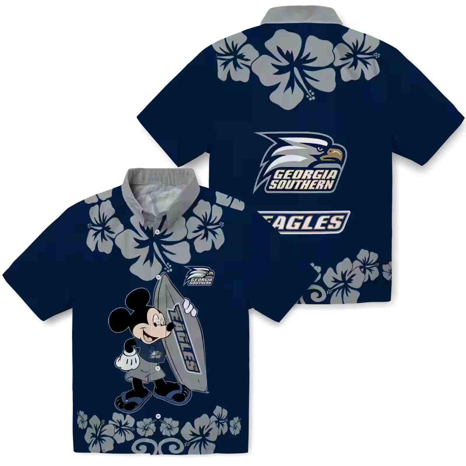 georgia southern eagles surfing mickey blue hawaiian shirt high quality