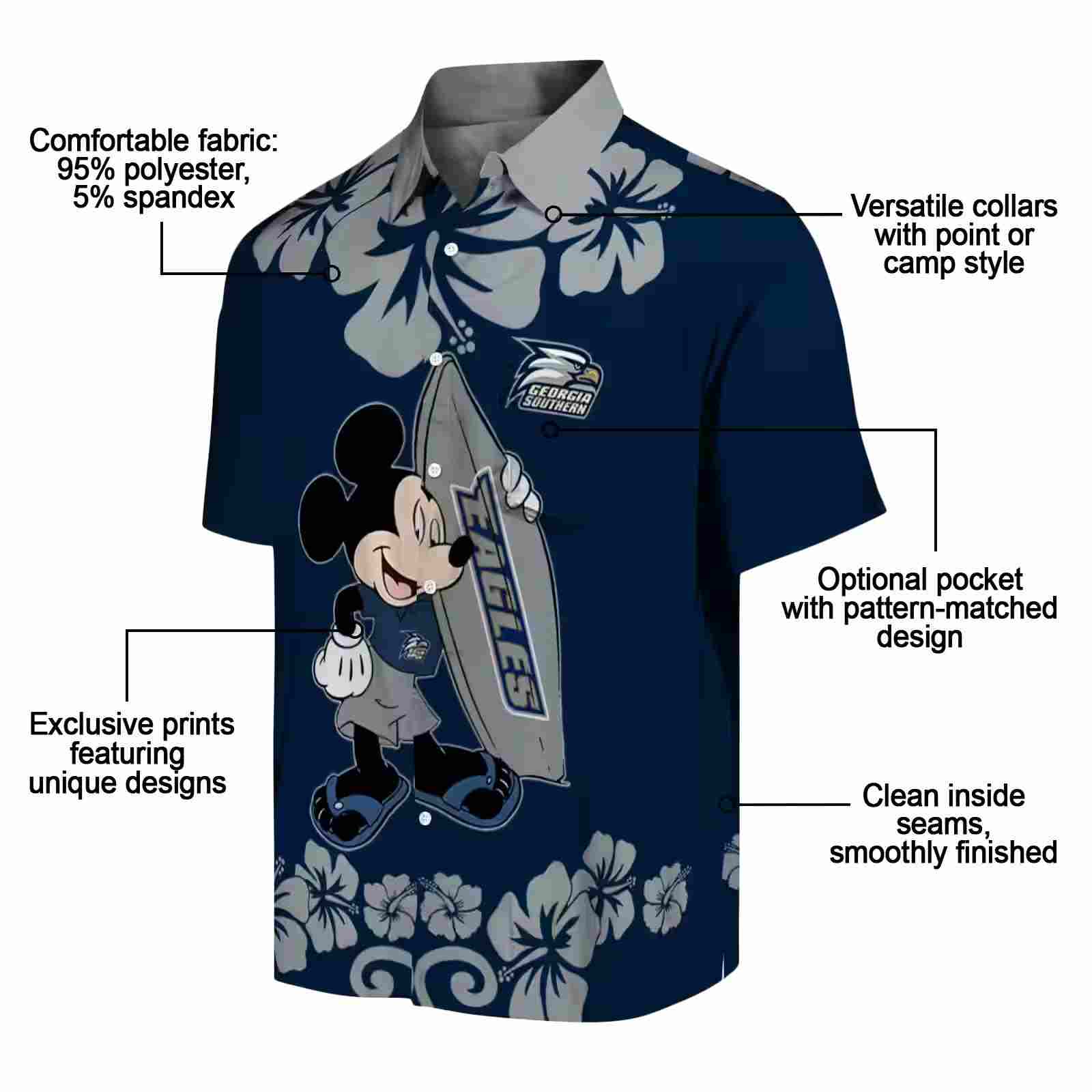 georgia southern eagles surfing mickey blue hawaiian shirt new arrival