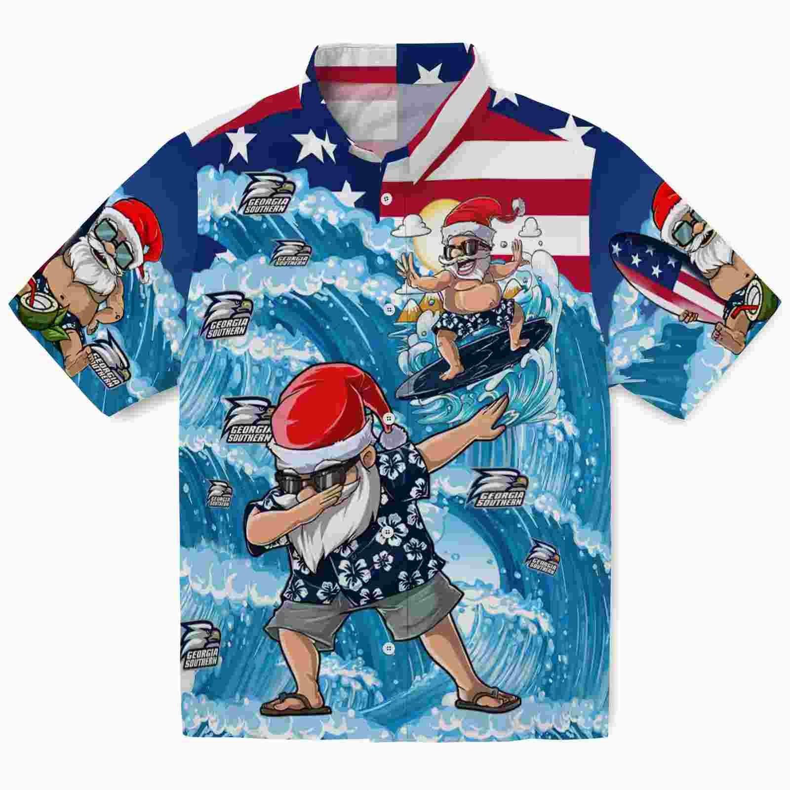 Georgia Southern Eagles Surfing Santa Blue Hawaiian Shirt