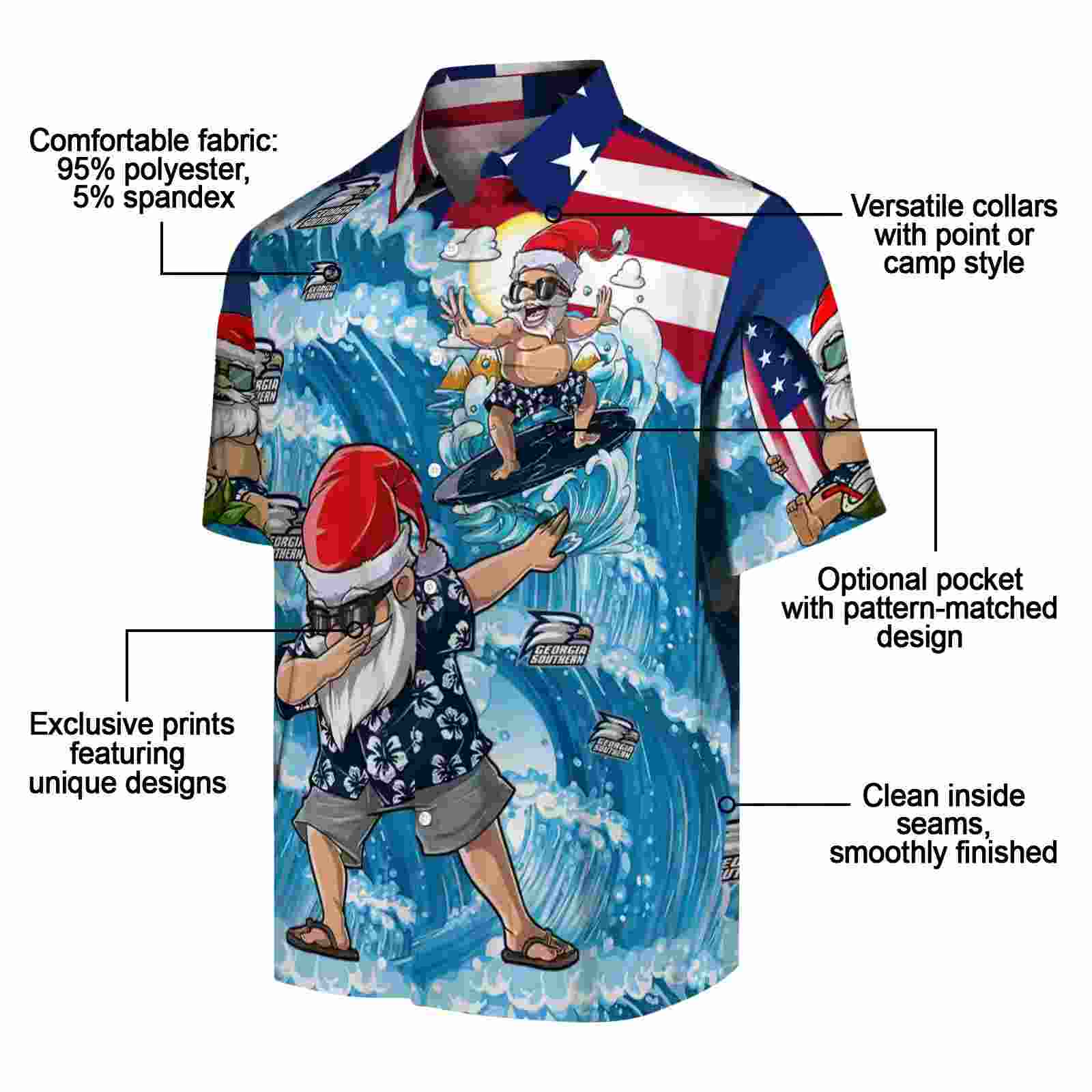 georgia southern eagles surfing santa blue hawaiian shirt new arrival