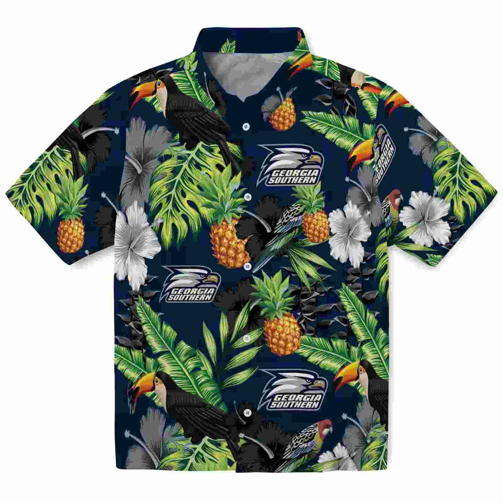 Georgia Southern Eagles Toucan Hibiscus Pineapple Blue Green Hawaiian Shirt