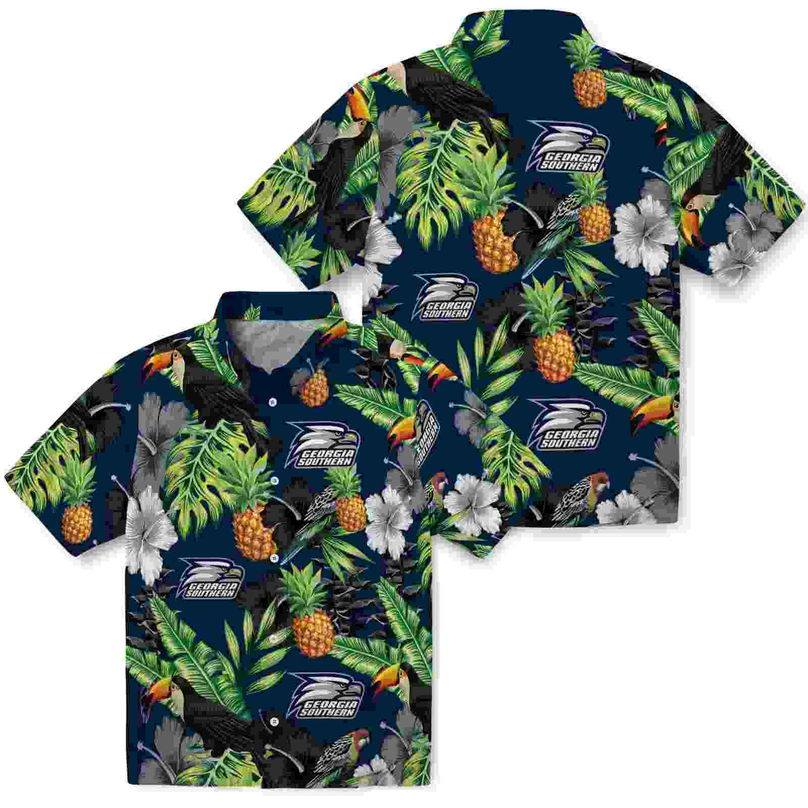 georgia southern eagles toucan hibiscus pineapple blue green hawaiian shirt high quality