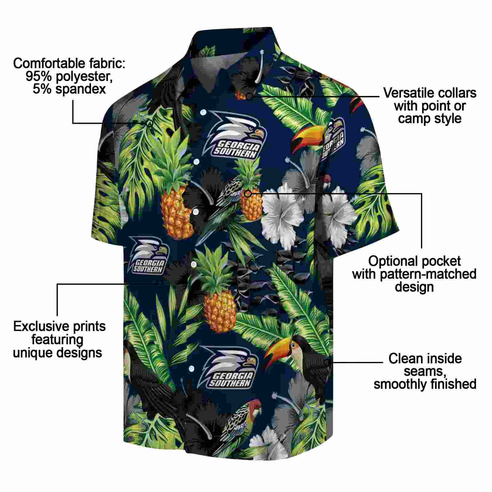 georgia southern eagles toucan hibiscus pineapple blue green hawaiian shirt new arrival