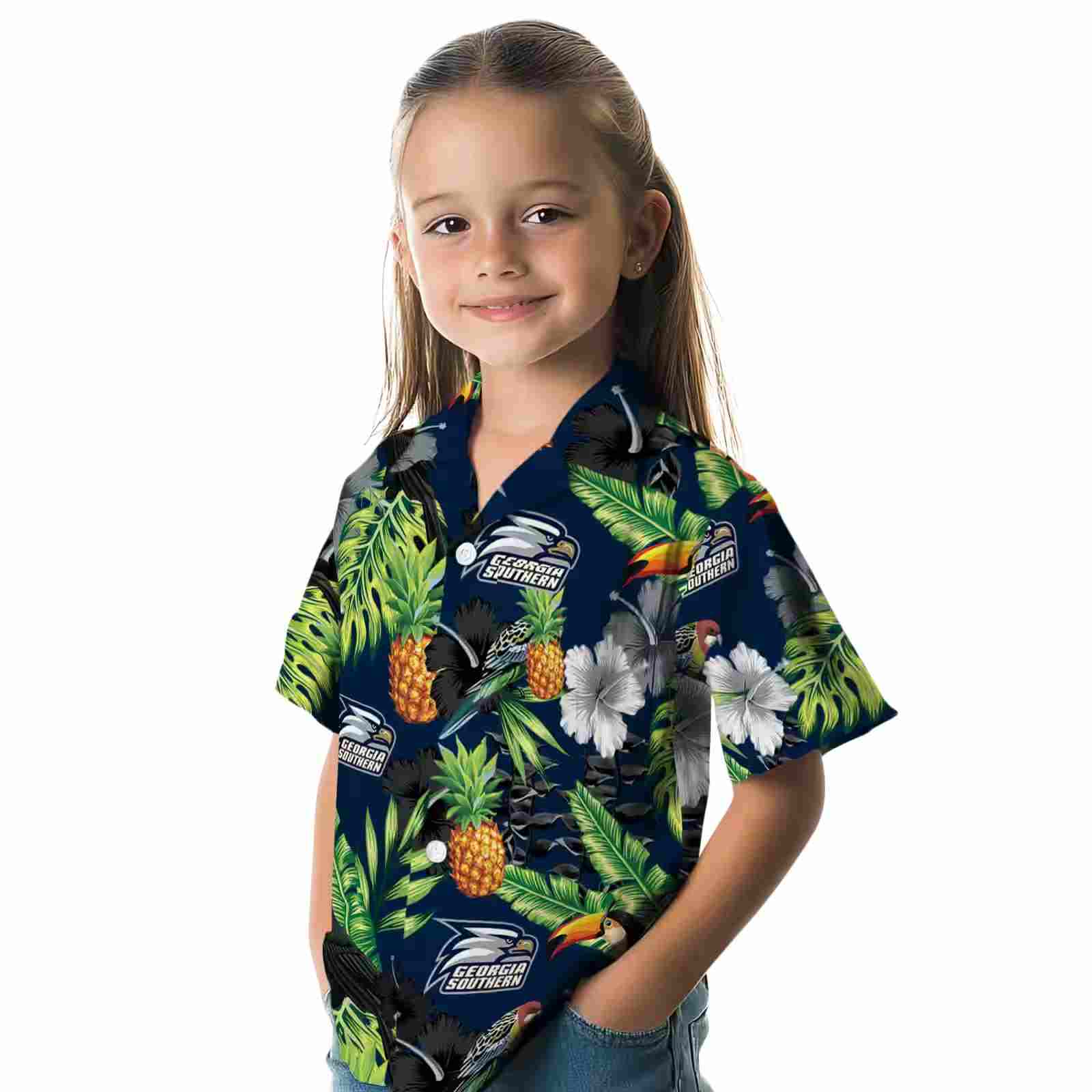 georgia southern eagles toucan hibiscus pineapple blue green hawaiian shirt premium grade