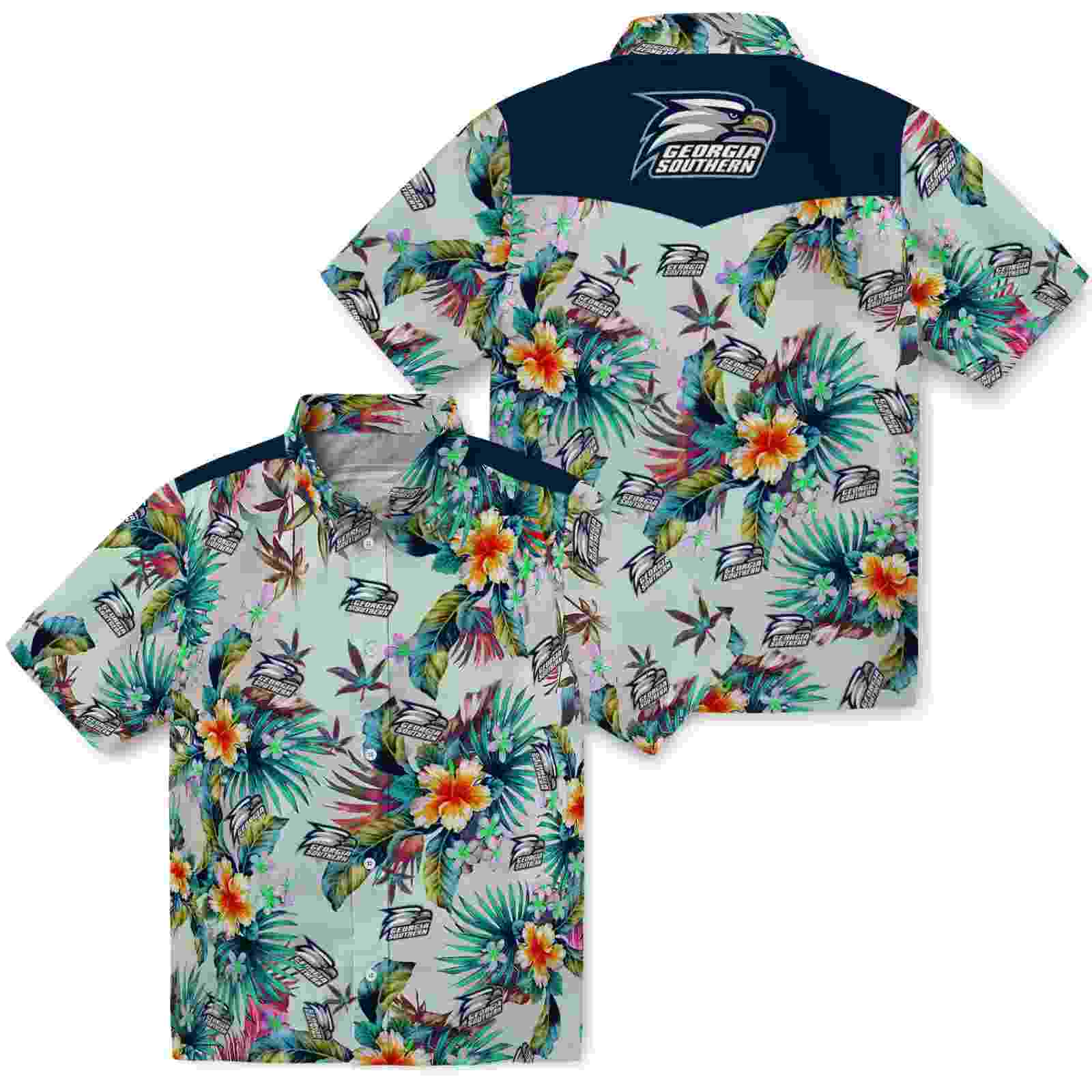 georgia southern eagles tropical foliage green hawaiian shirt high quality