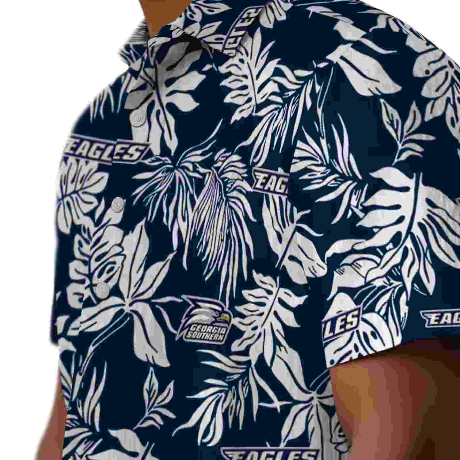 georgia southern eagles tropical leaf blue white hawaiian shirt trendy