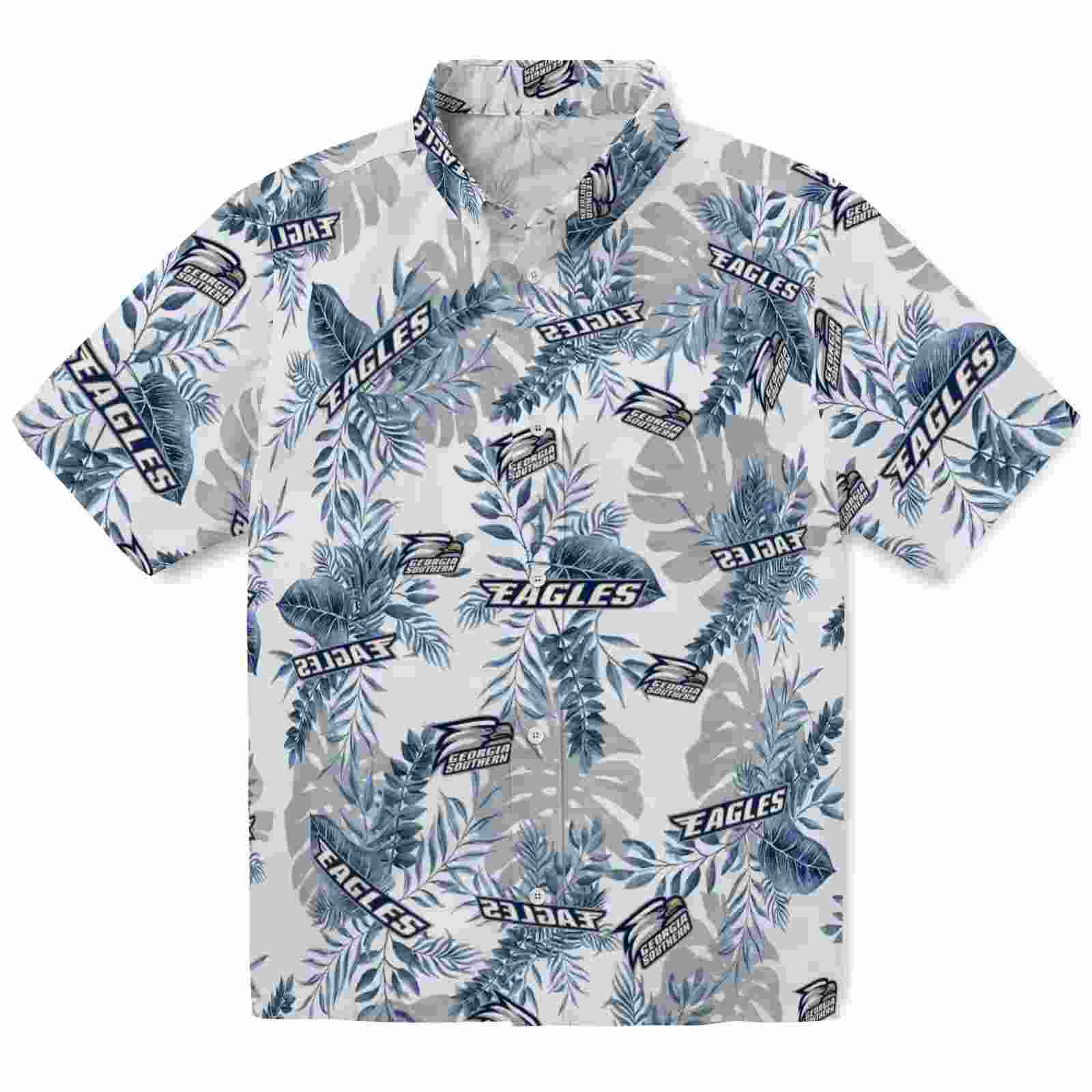 Georgia Southern Eagles Tropical Leaves Blue White Hawaiian Shirt