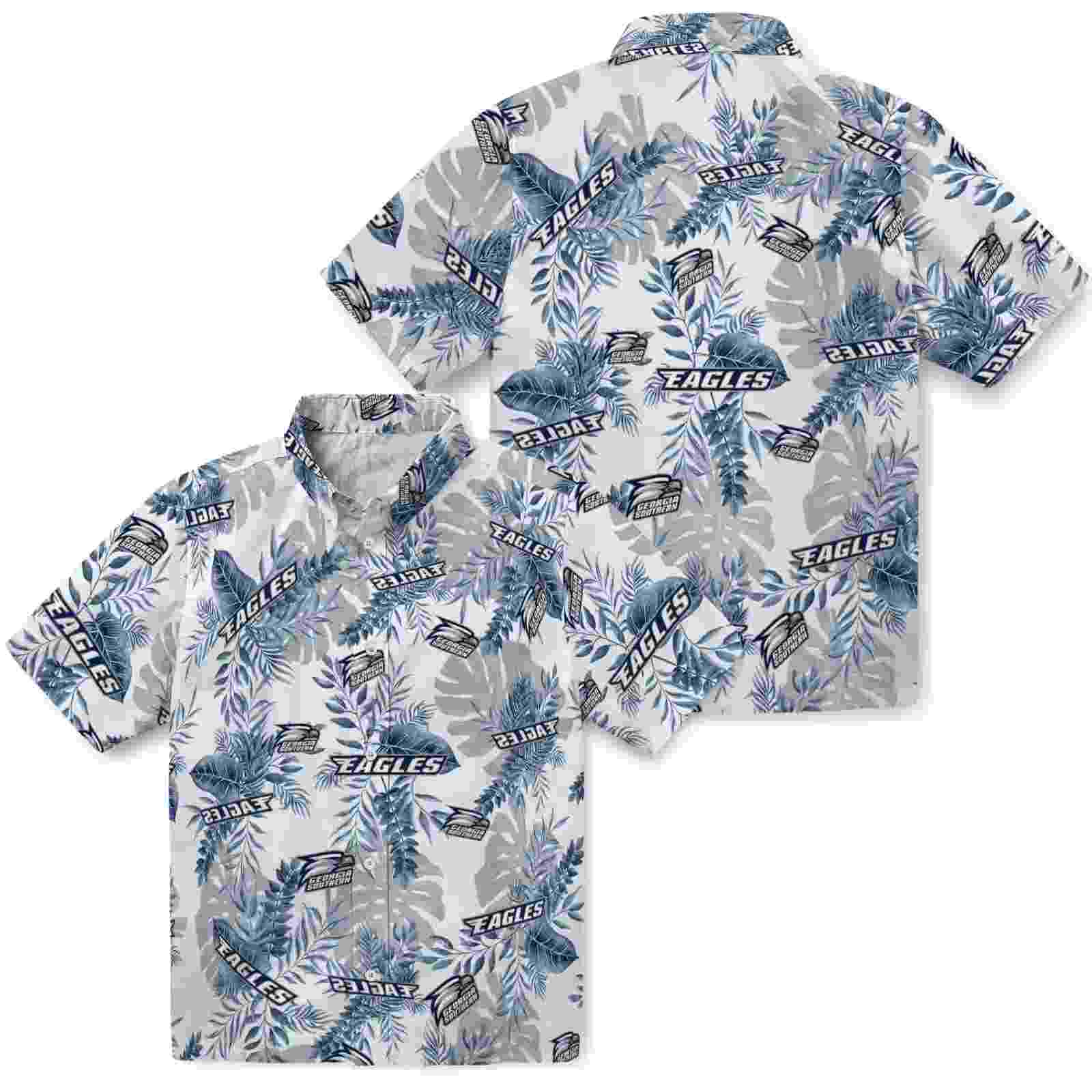 georgia southern eagles tropical leaves blue white hawaiian shirt high quality