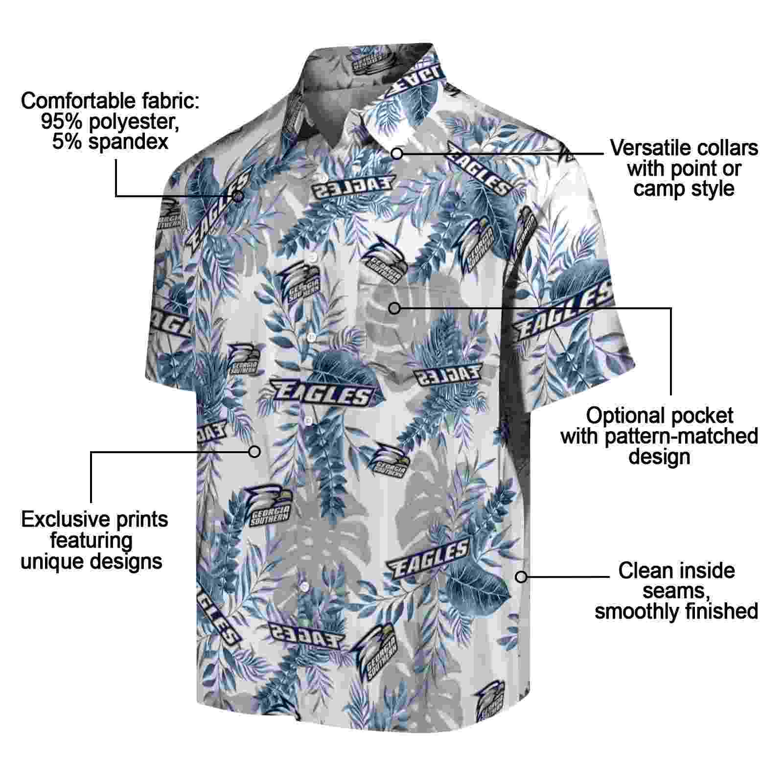 georgia southern eagles tropical leaves blue white hawaiian shirt new arrival