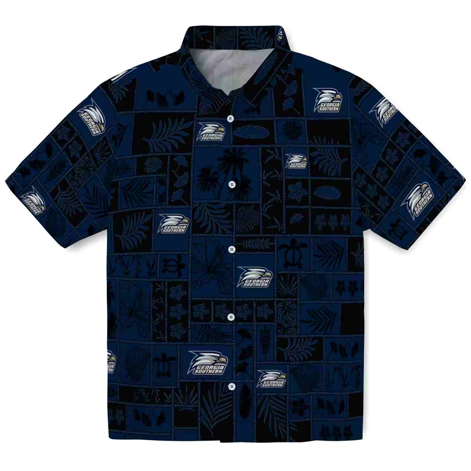 Georgia Southern Eagles Tropical Patchwork Blue Black Hawaiian Shirt