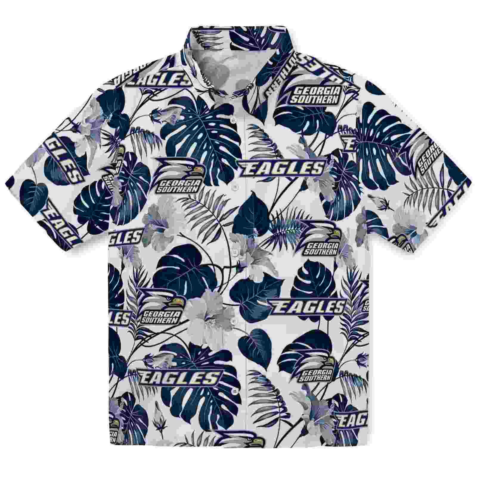 Georgia Southern Eagles Tropical Plants Blue White Hawaiian Shirt