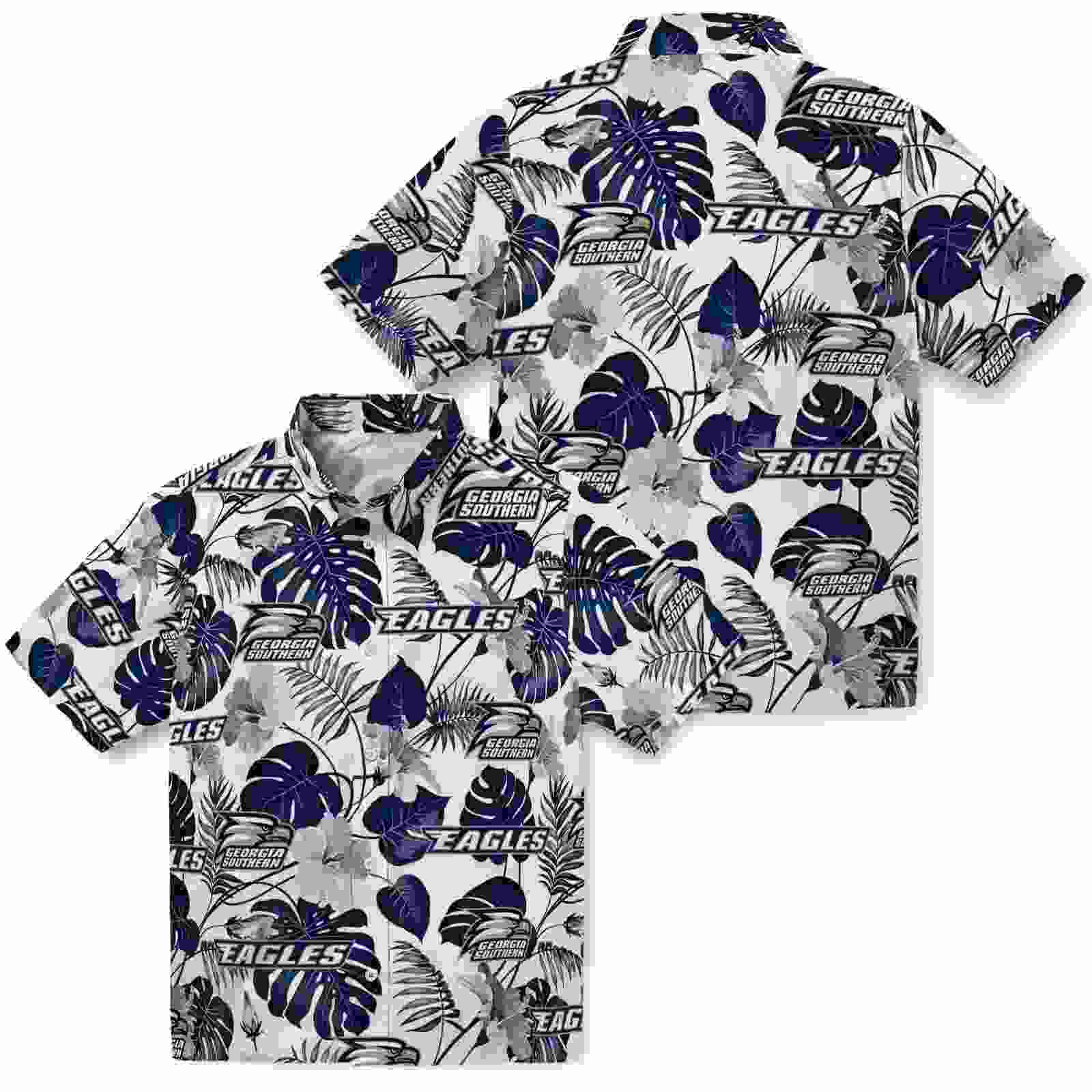 georgia southern eagles tropical plants blue white hawaiian shirt high quality