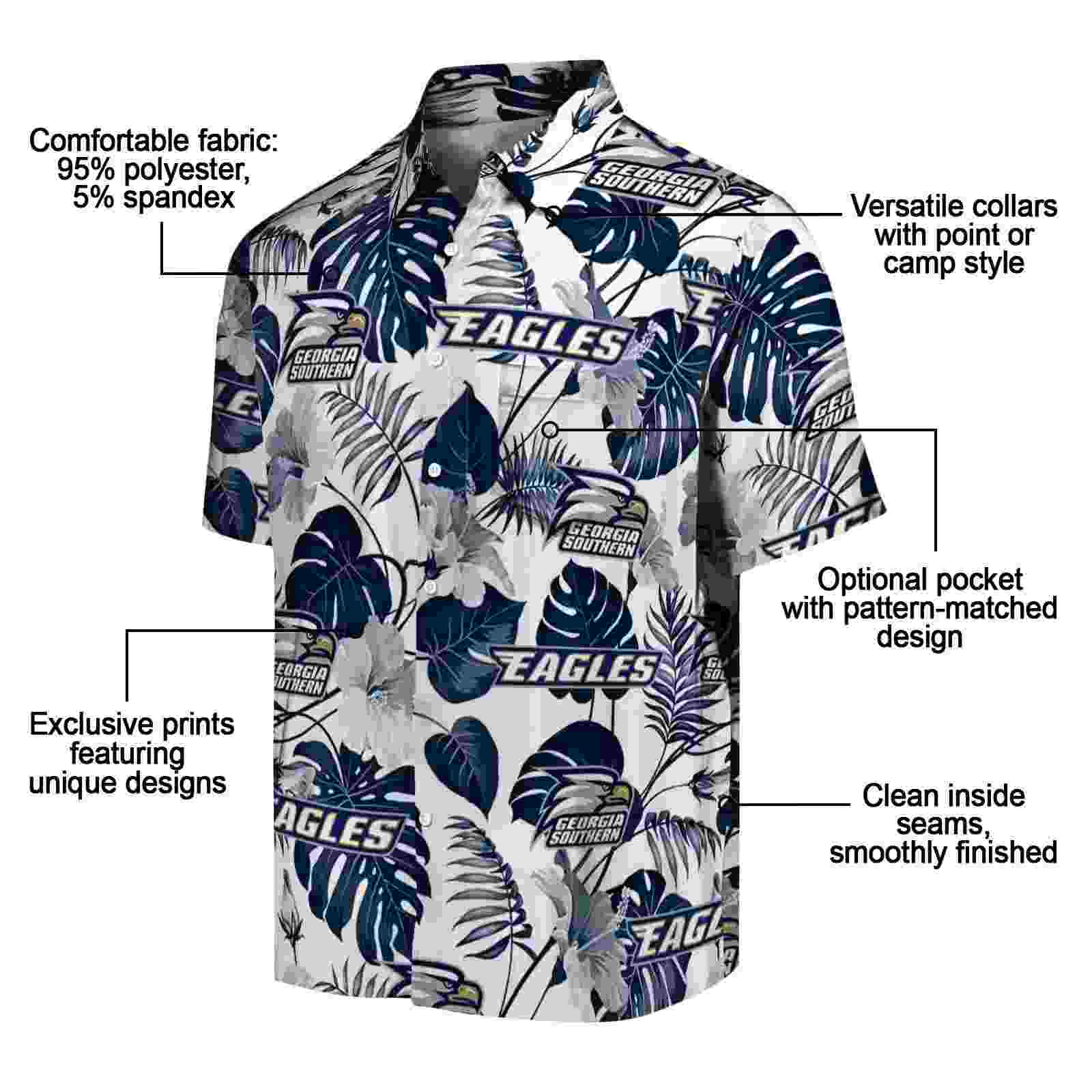 georgia southern eagles tropical plants blue white hawaiian shirt new arrival