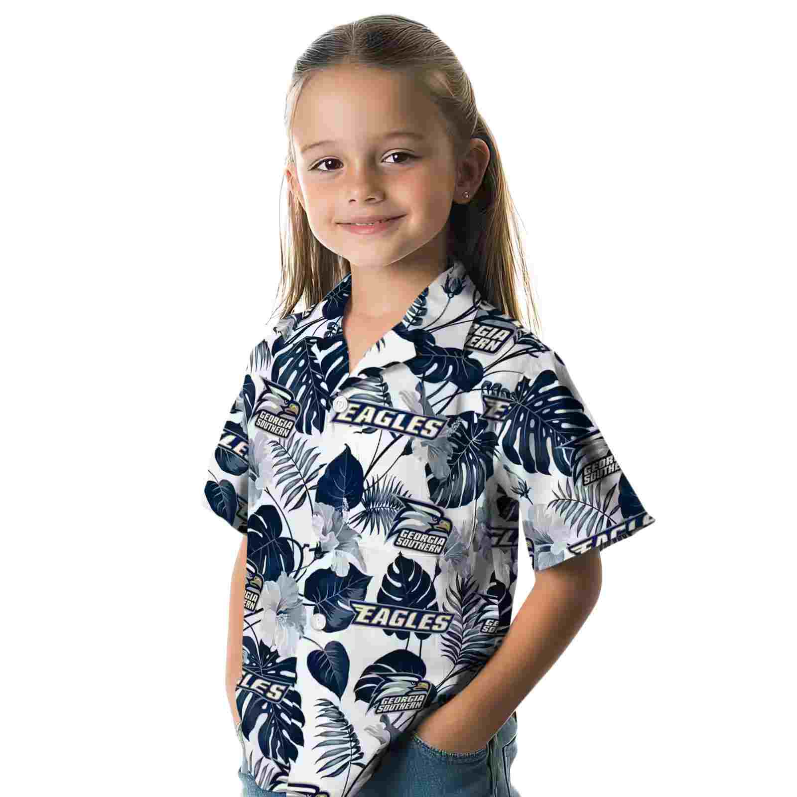 georgia southern eagles tropical plants blue white hawaiian shirt premium grade