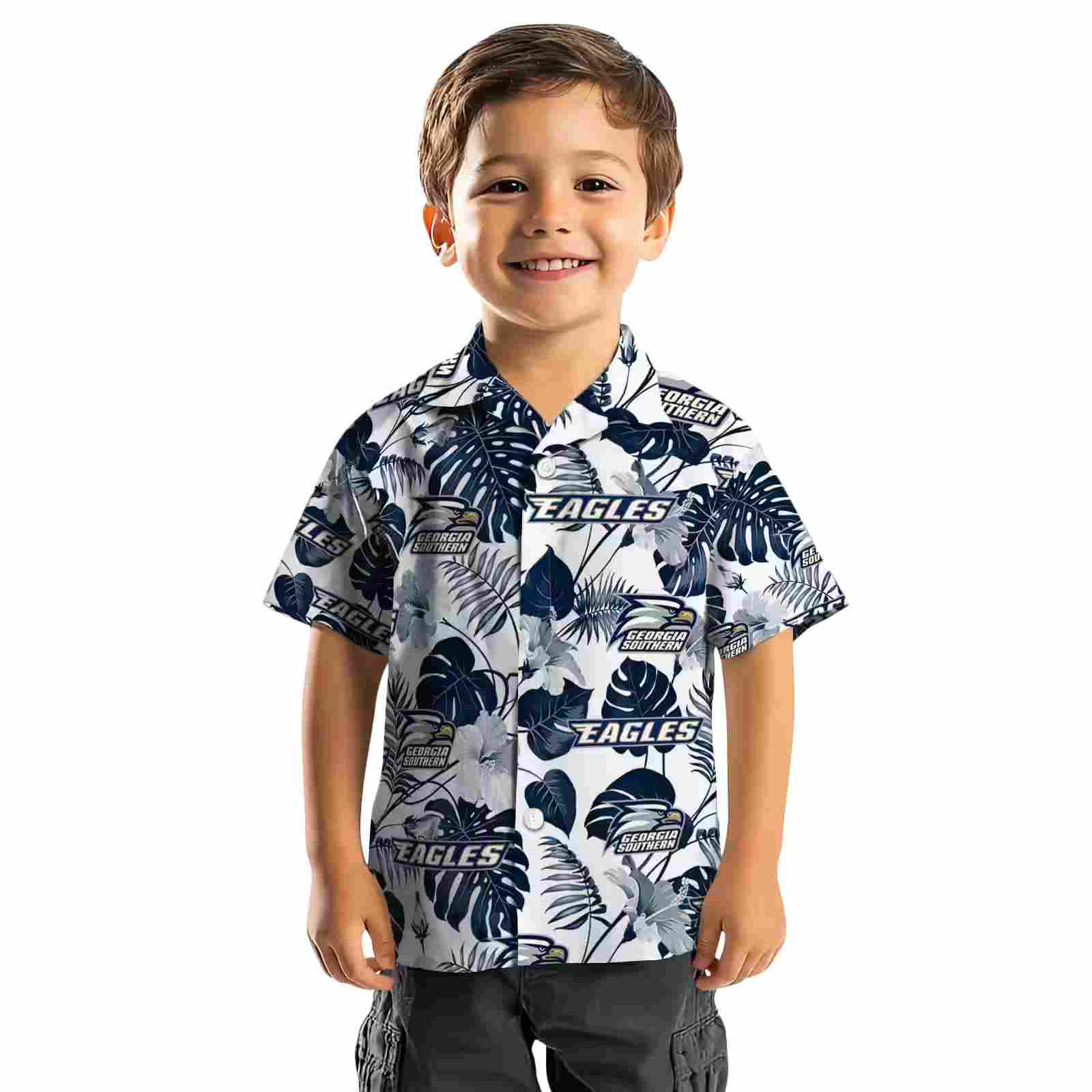 georgia southern eagles tropical plants blue white hawaiian shirt top rated