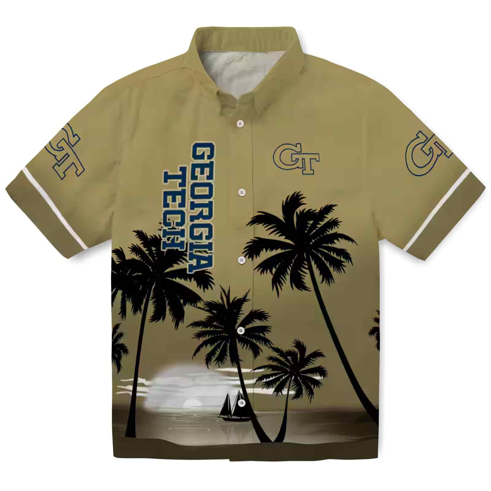 Georgia Tech Yellow Jackets Beach Sunset Gold Black Hawaiian Shirt