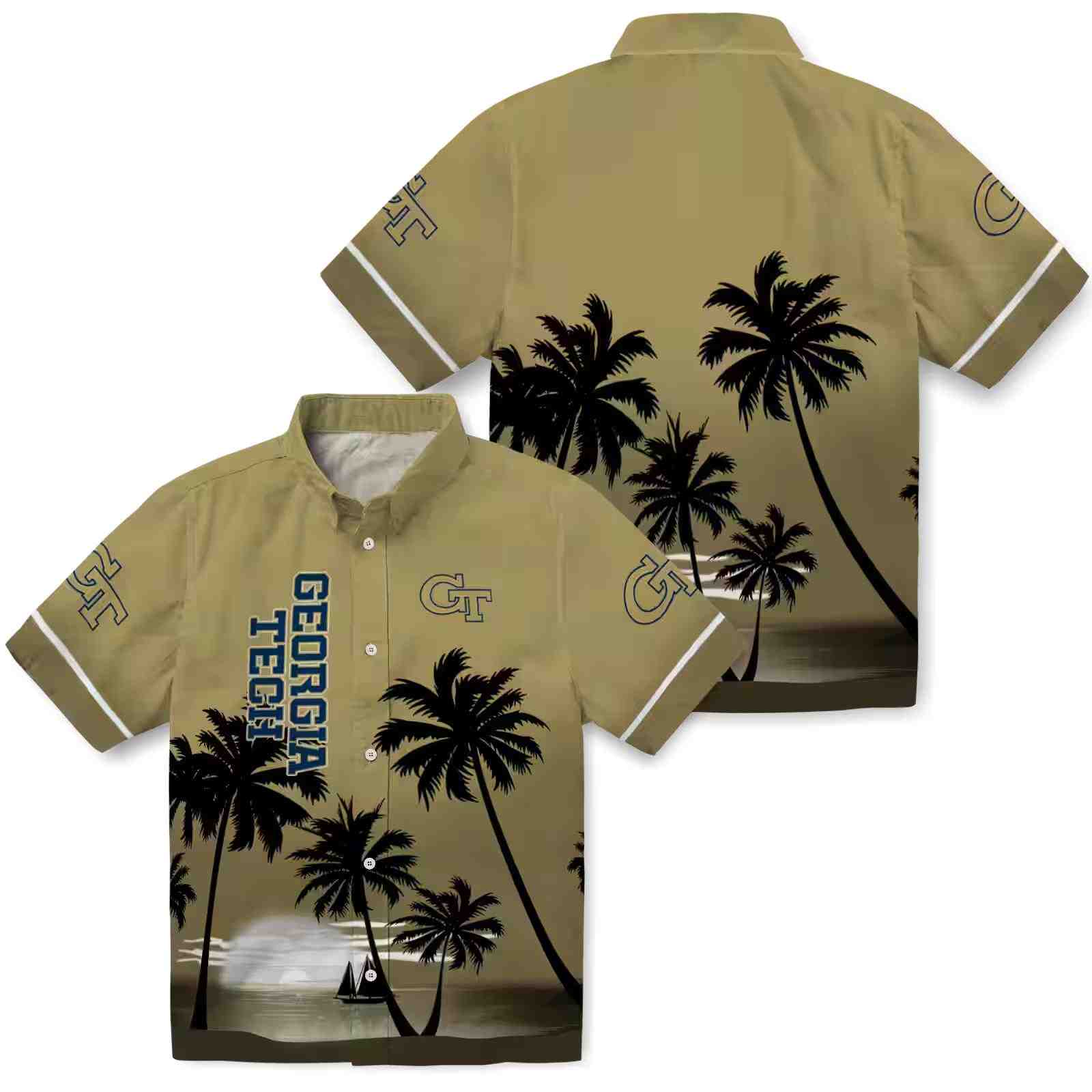 georgia tech yellow jackets beach sunset gold black hawaiian shirt high quality