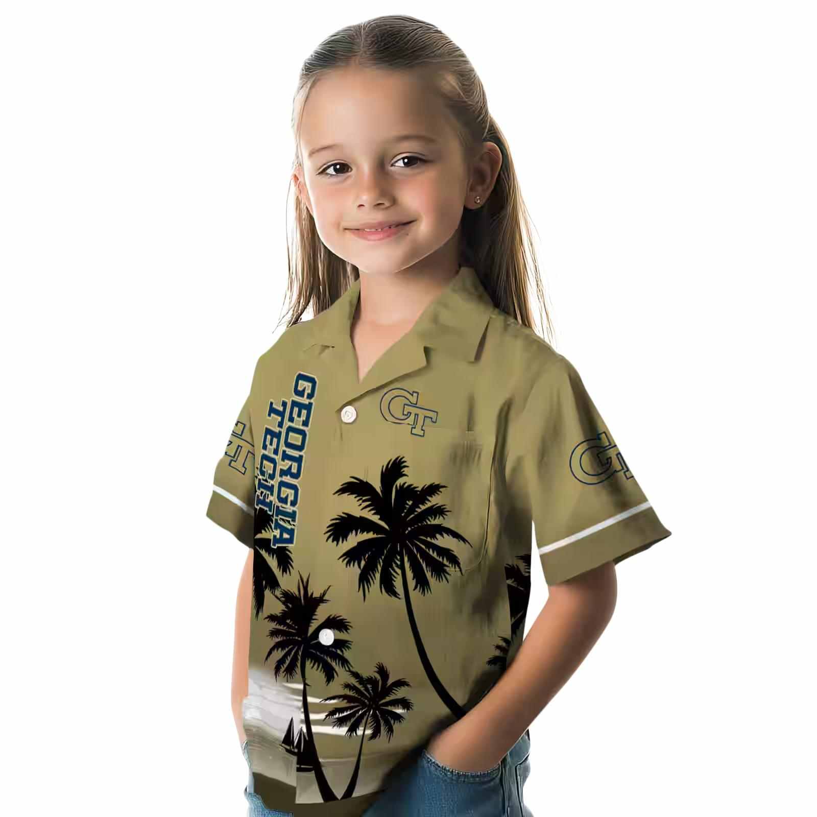 georgia tech yellow jackets beach sunset gold black hawaiian shirt premium grade