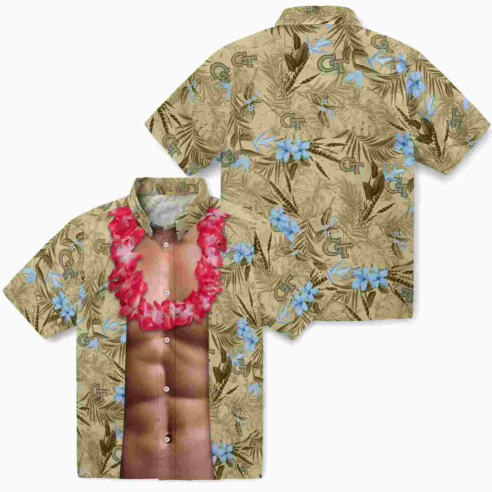 georgia tech yellow jackets chest illusion gold hawaiian shirt high quality