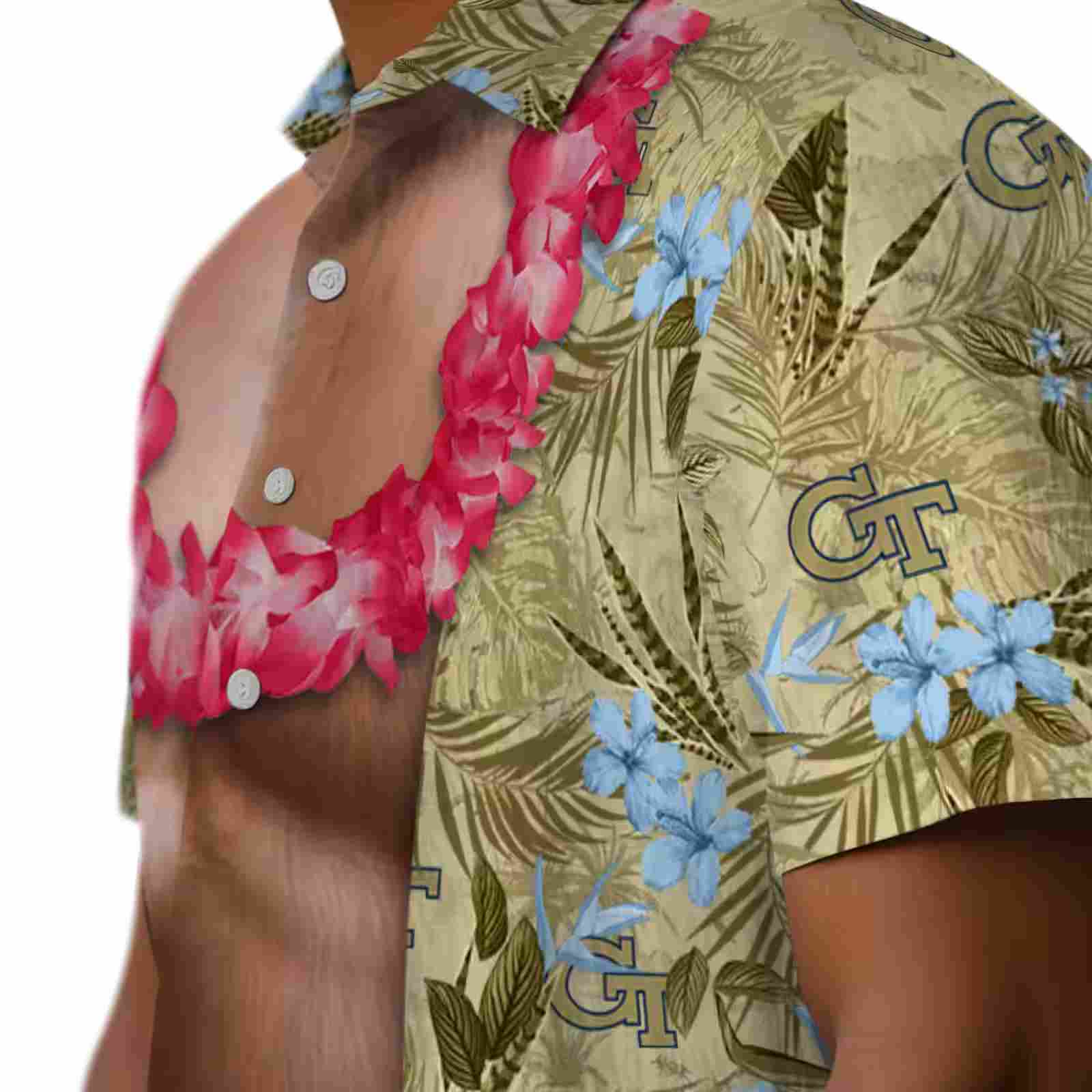 georgia tech yellow jackets chest illusion gold hawaiian shirt trendy