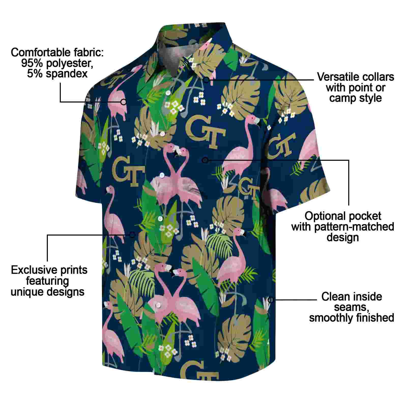 georgia tech yellow jackets flamingo foliage gold green hawaiian shirt new arrival