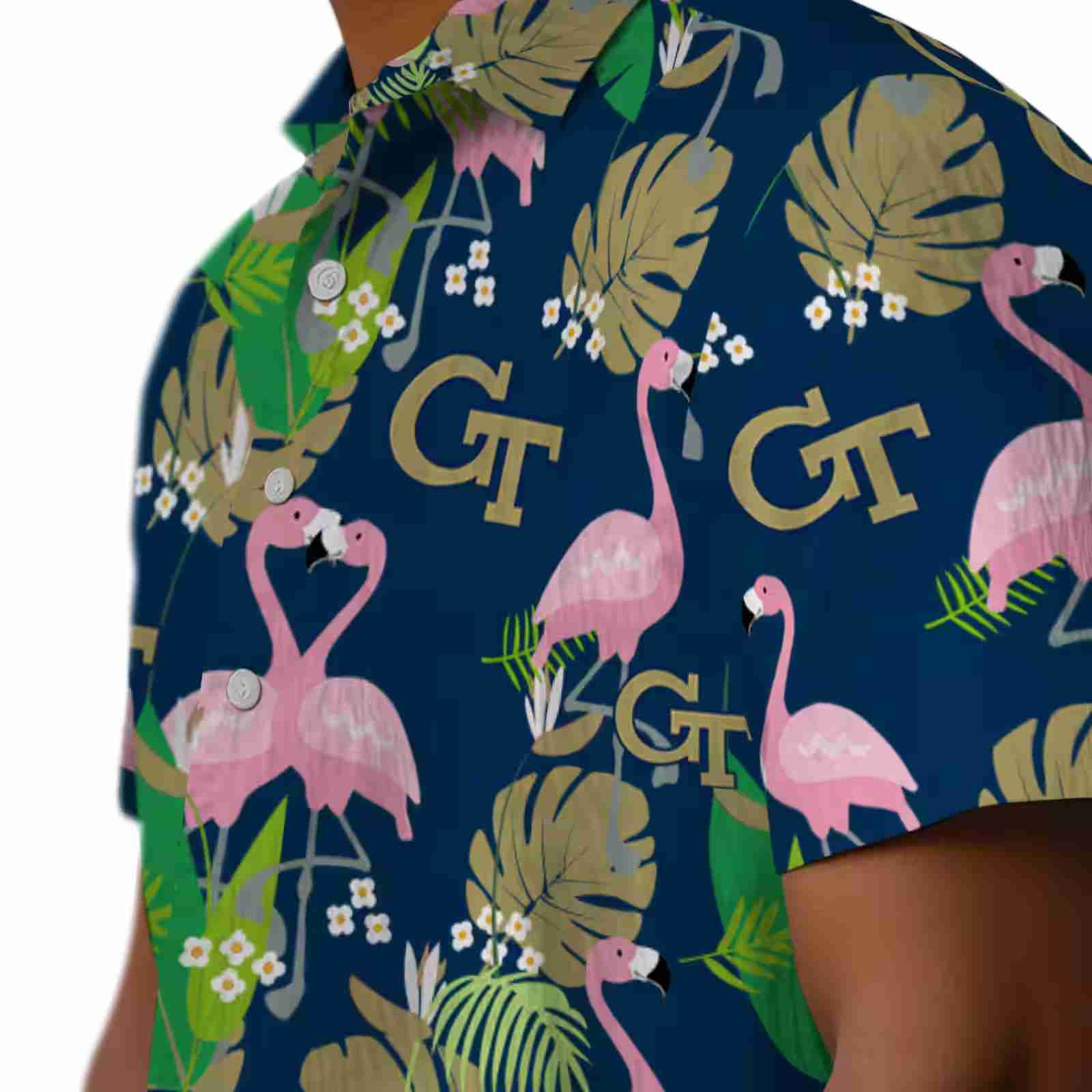 georgia tech yellow jackets flamingo foliage gold green hawaiian shirt trendy