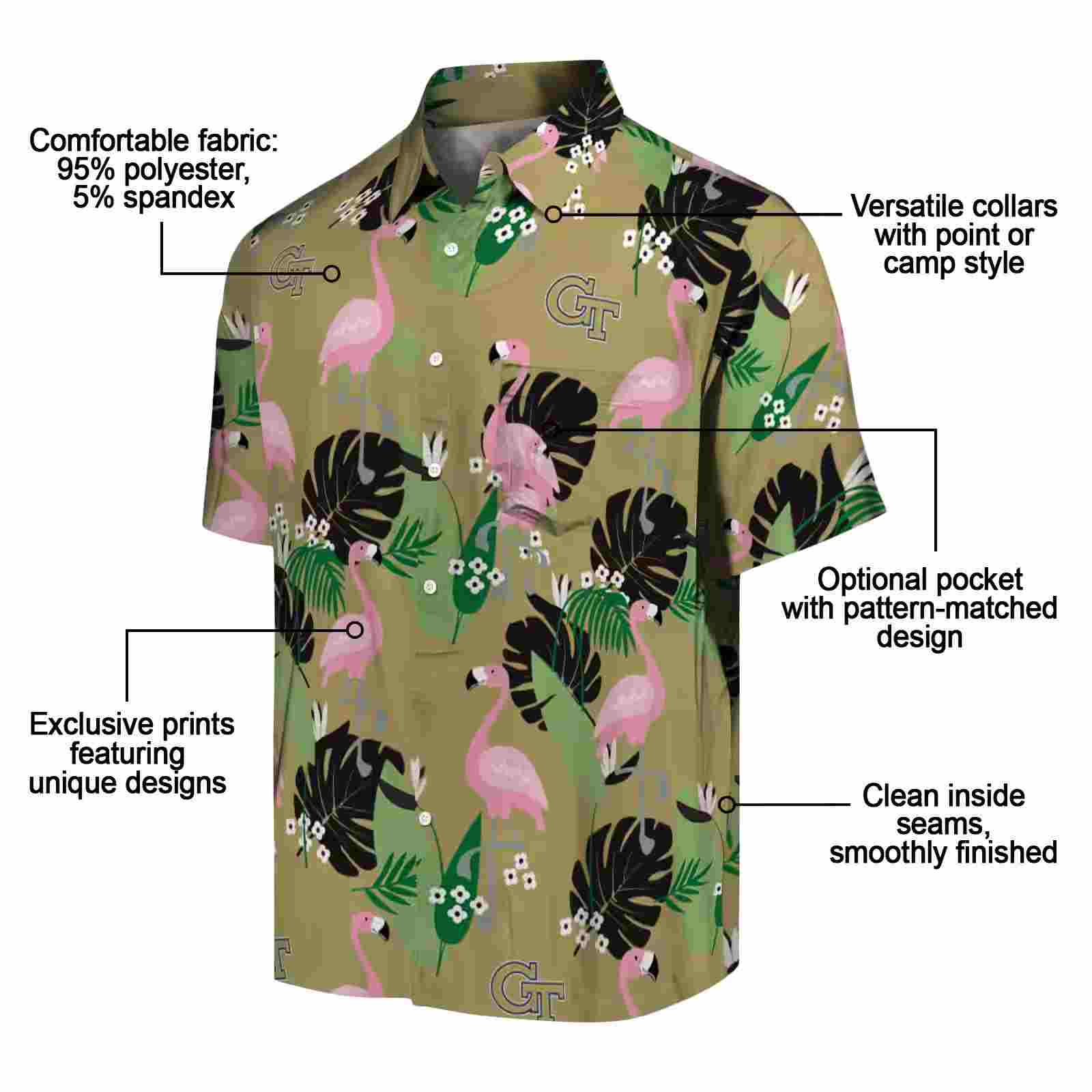 georgia tech yellow jackets flamingo leaf motif gold hawaiian shirt new arrival