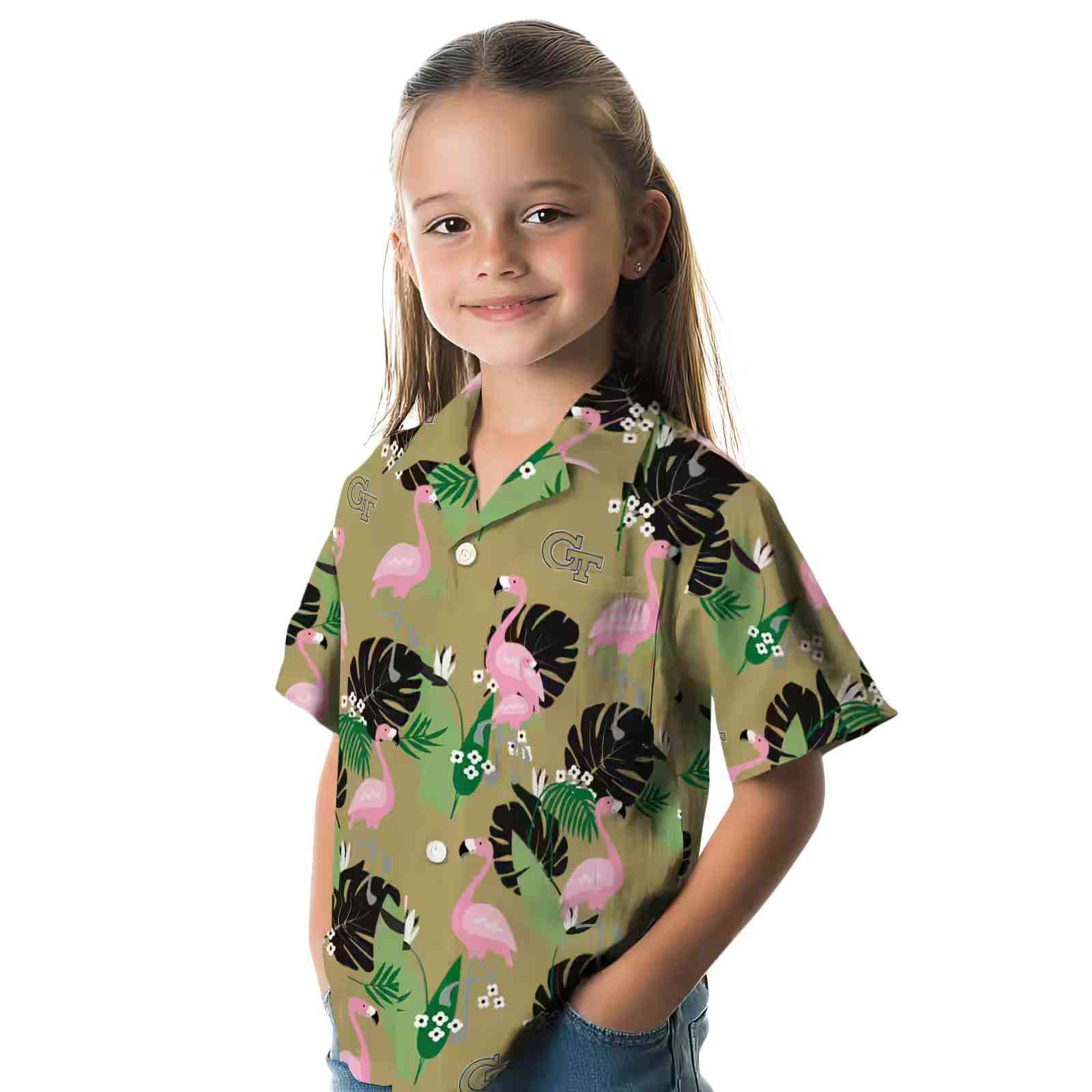 georgia tech yellow jackets flamingo leaf motif gold hawaiian shirt premium grade