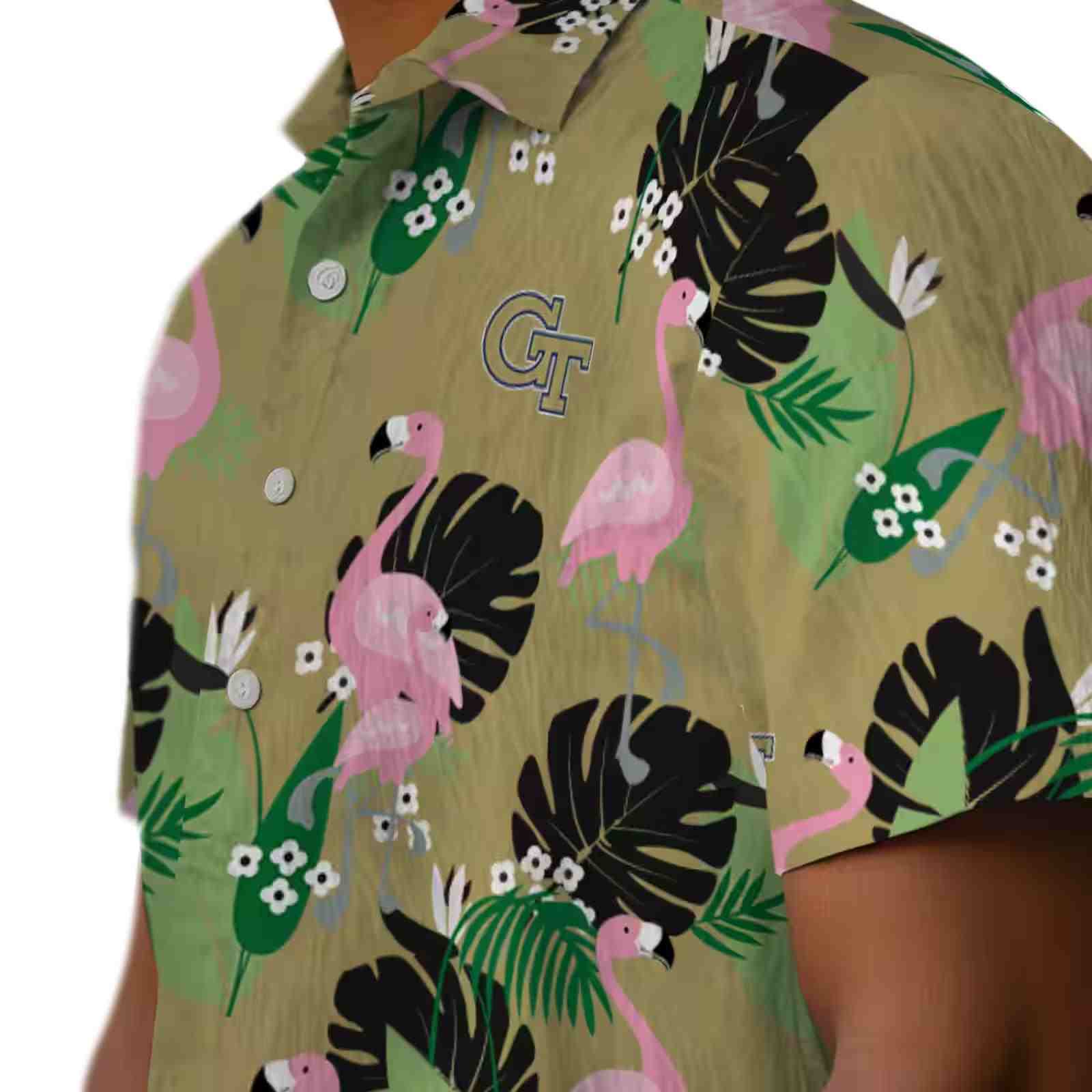 georgia tech yellow jackets flamingo leaf motif gold hawaiian shirt trendy