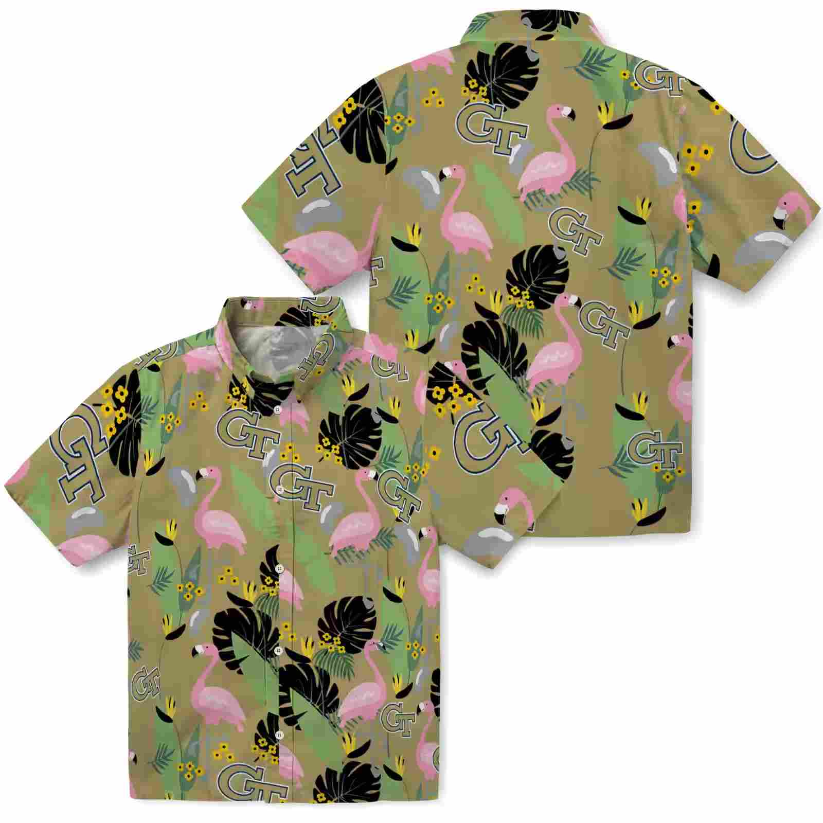 georgia tech yellow jackets flamingo leaves gold hawaiian shirt high quality