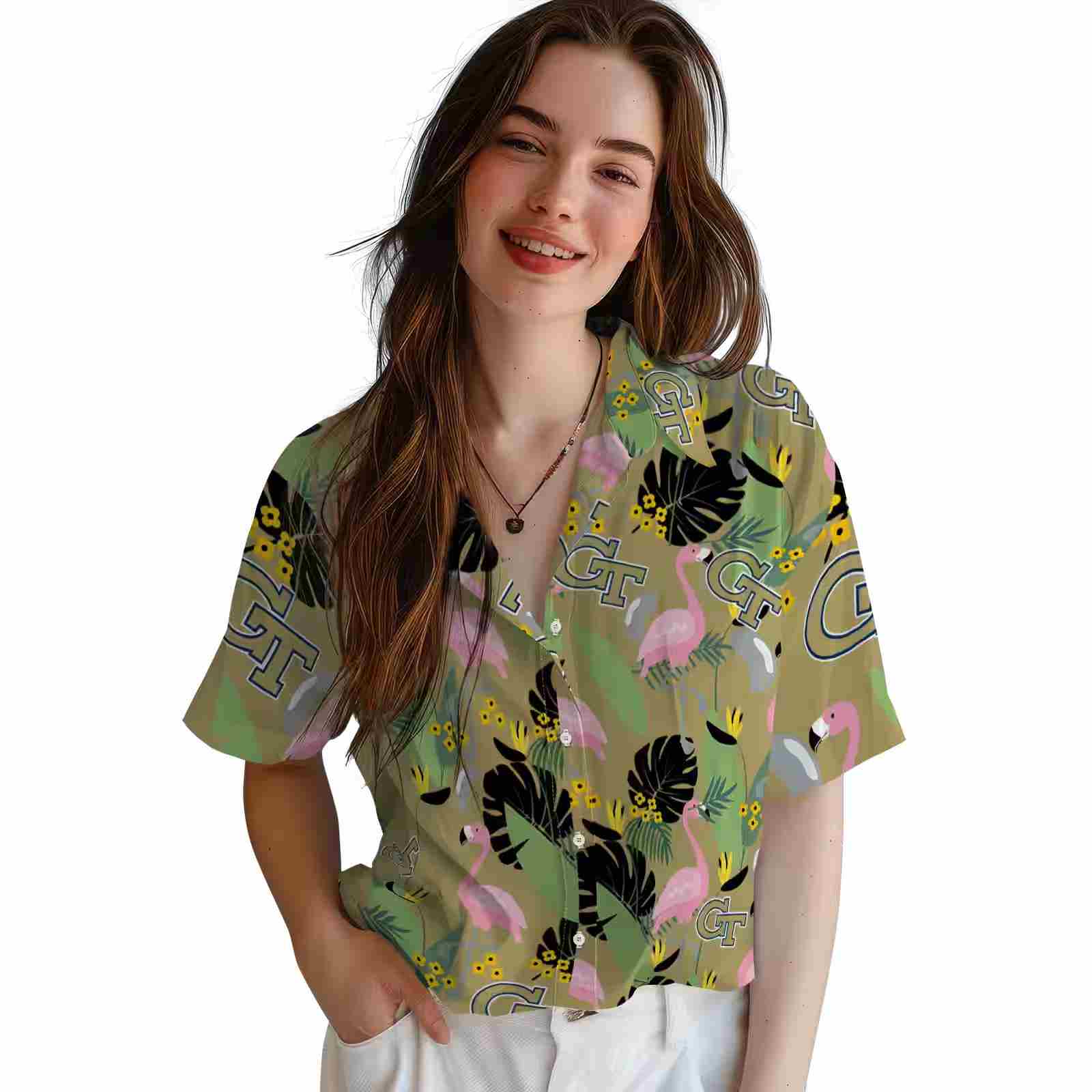 georgia tech yellow jackets flamingo leaves gold hawaiian shirt latest model