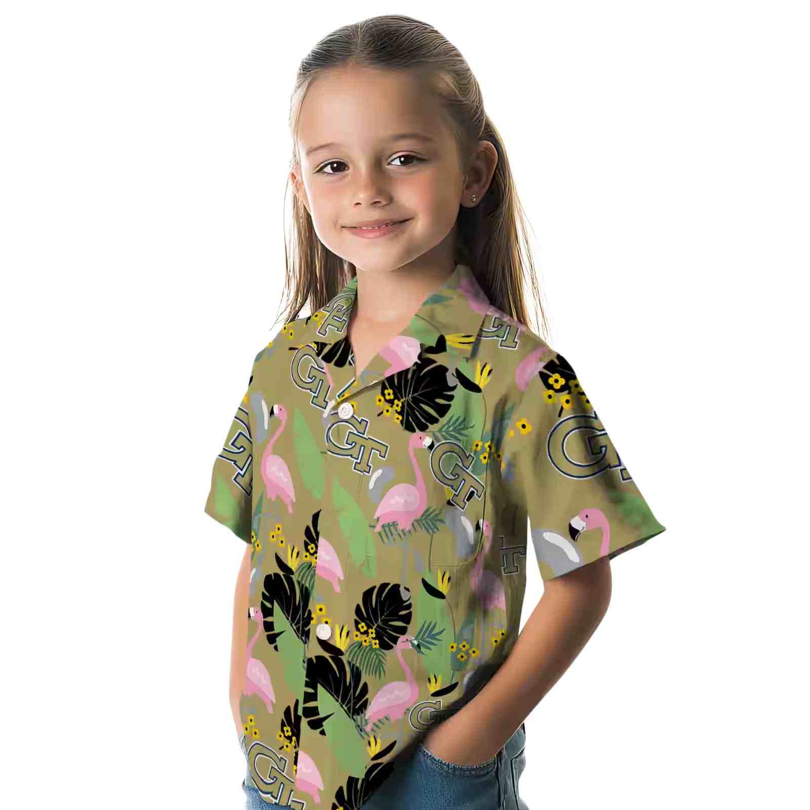 georgia tech yellow jackets flamingo leaves gold hawaiian shirt premium grade