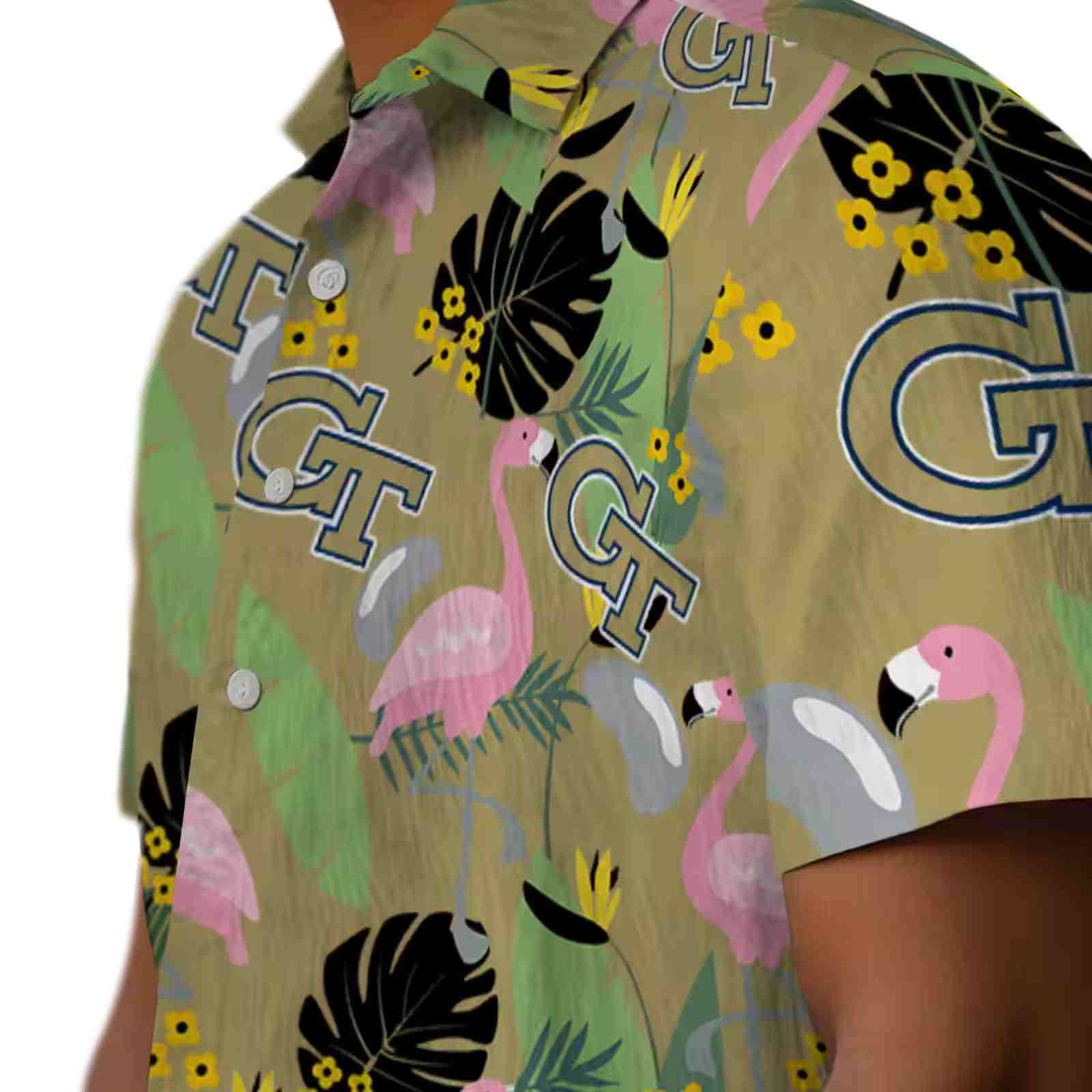 georgia tech yellow jackets flamingo leaves gold hawaiian shirt trendy