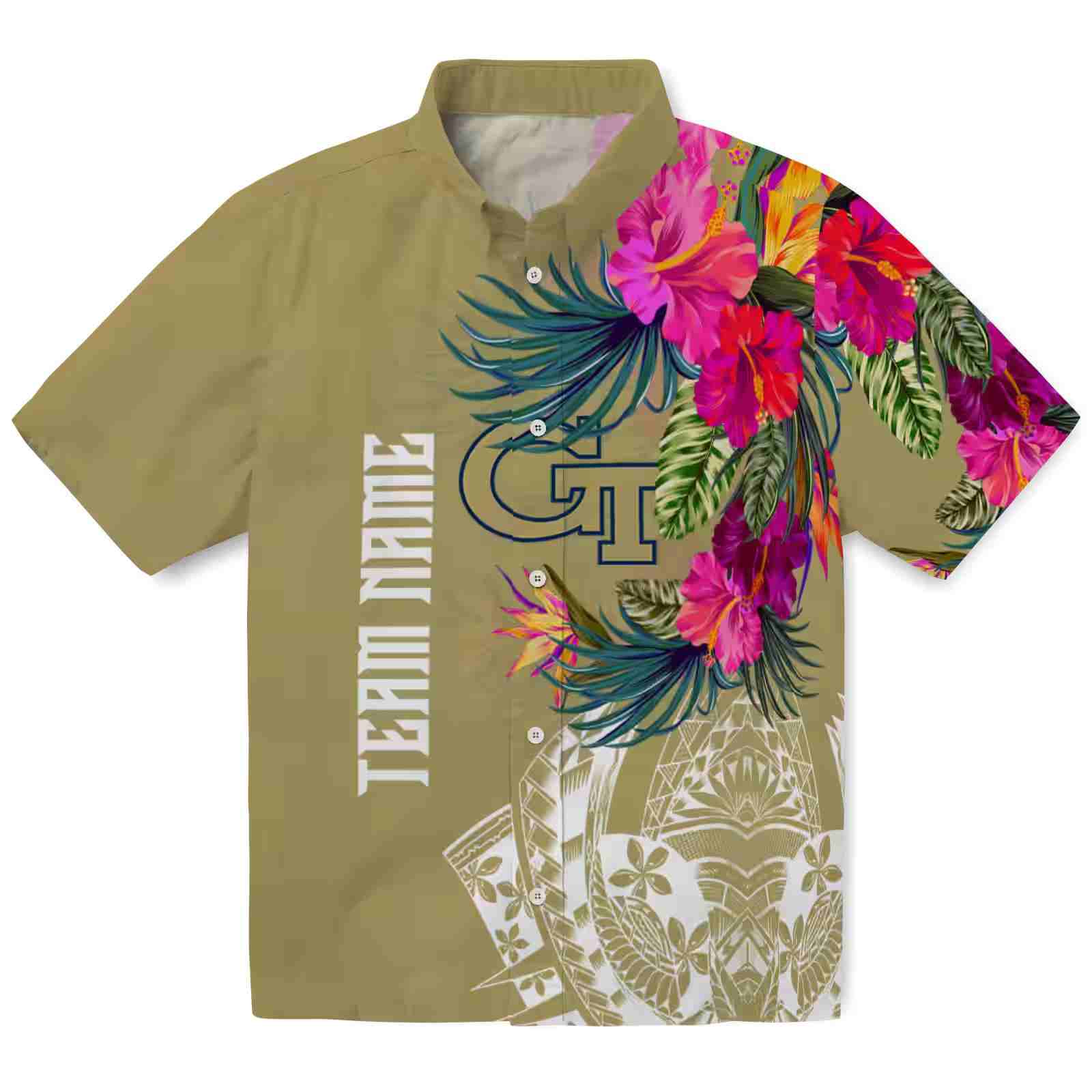 Georgia Tech Yellow Jackets Floral Polynesian Gold Hawaiian Shirt