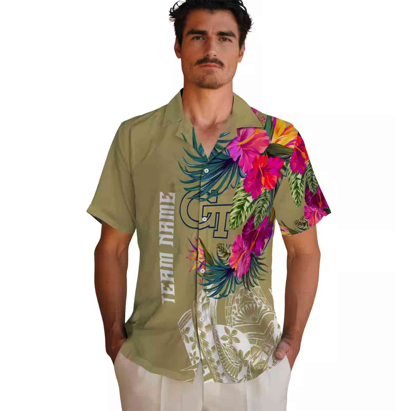 georgia tech yellow jackets floral polynesian gold hawaiian shirt fashion forward