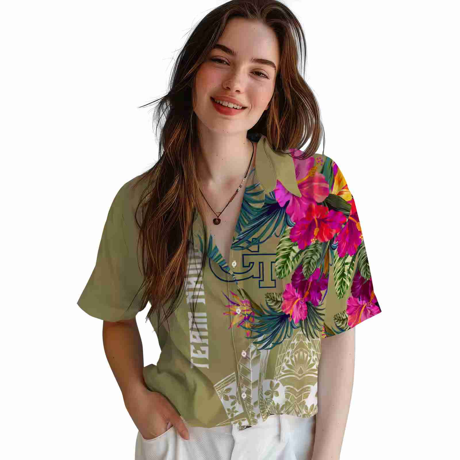 georgia tech yellow jackets floral polynesian gold hawaiian shirt latest model