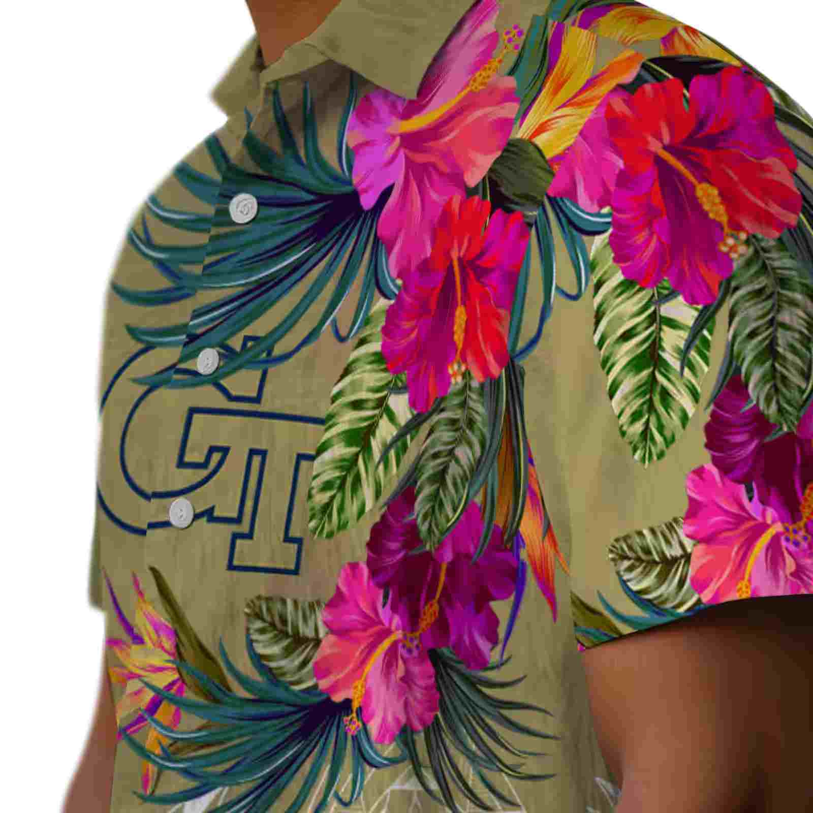 georgia tech yellow jackets floral polynesian gold hawaiian shirt trendy