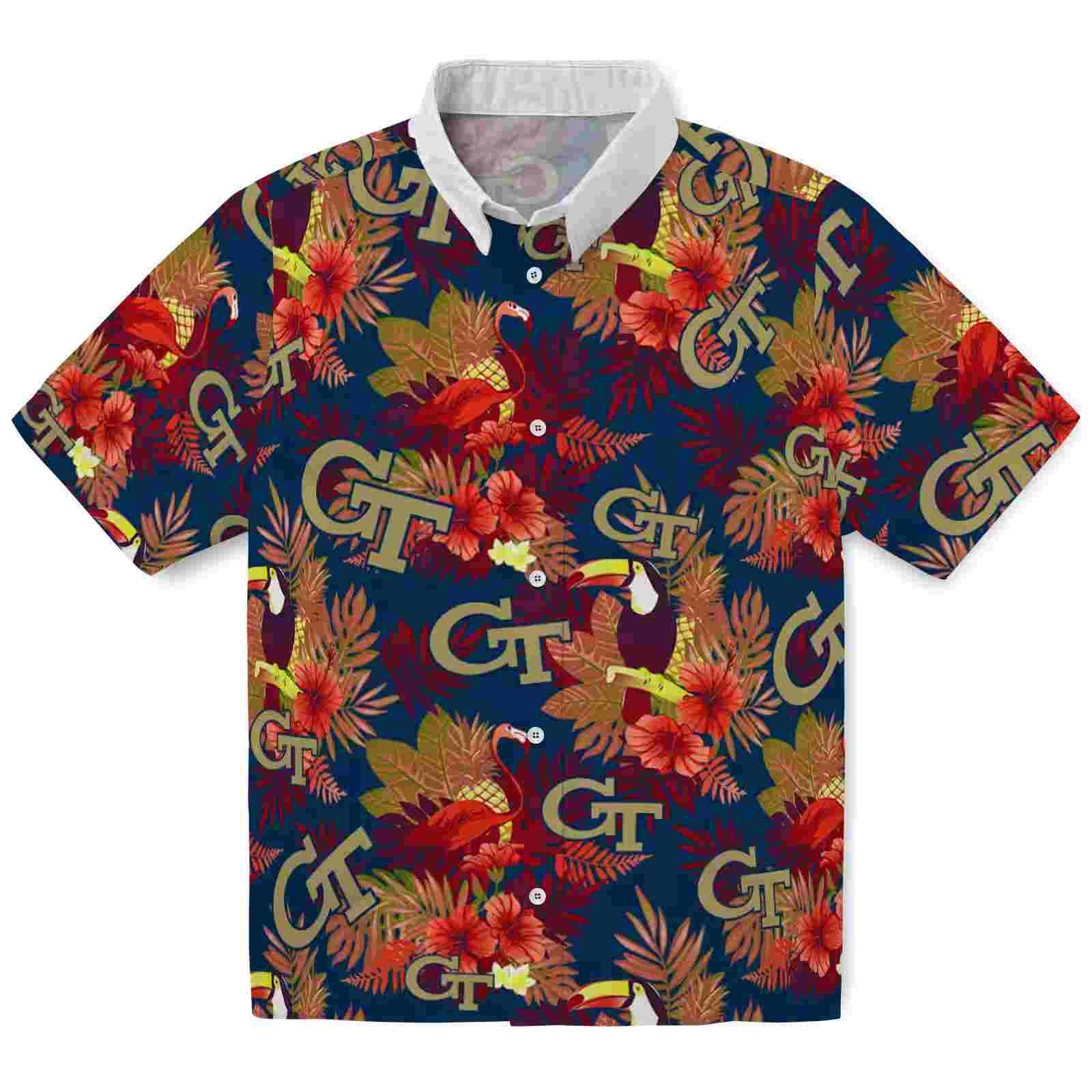 Georgia Tech Yellow Jackets Floral Toucan Gold Red Hawaiian Shirt