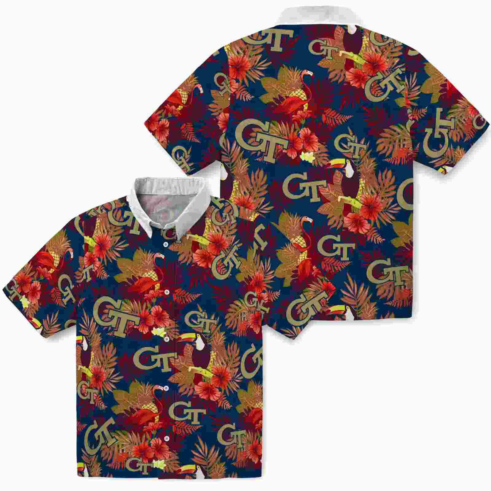 georgia tech yellow jackets floral toucan gold red hawaiian shirt high quality