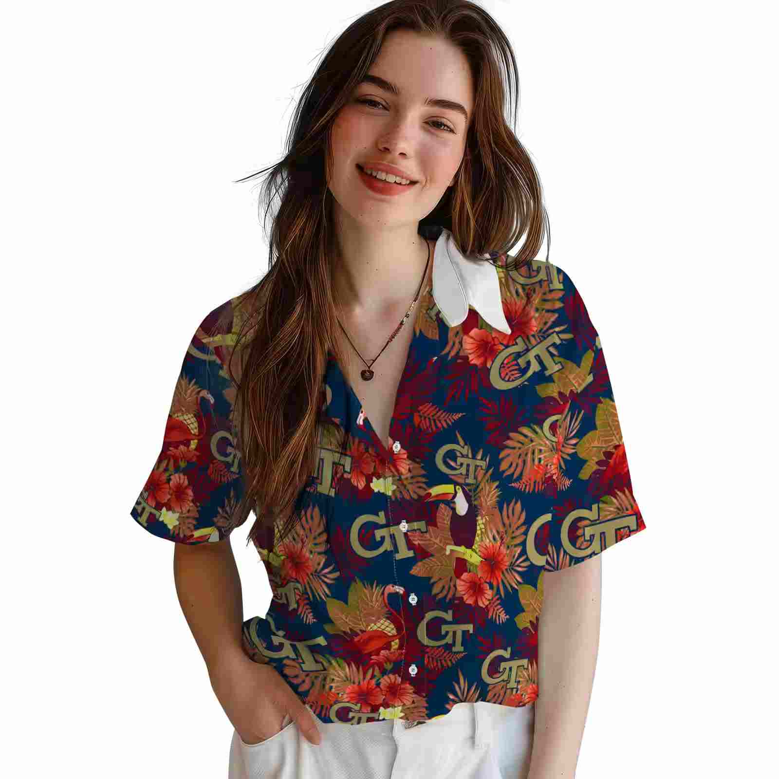 georgia tech yellow jackets floral toucan gold red hawaiian shirt latest model