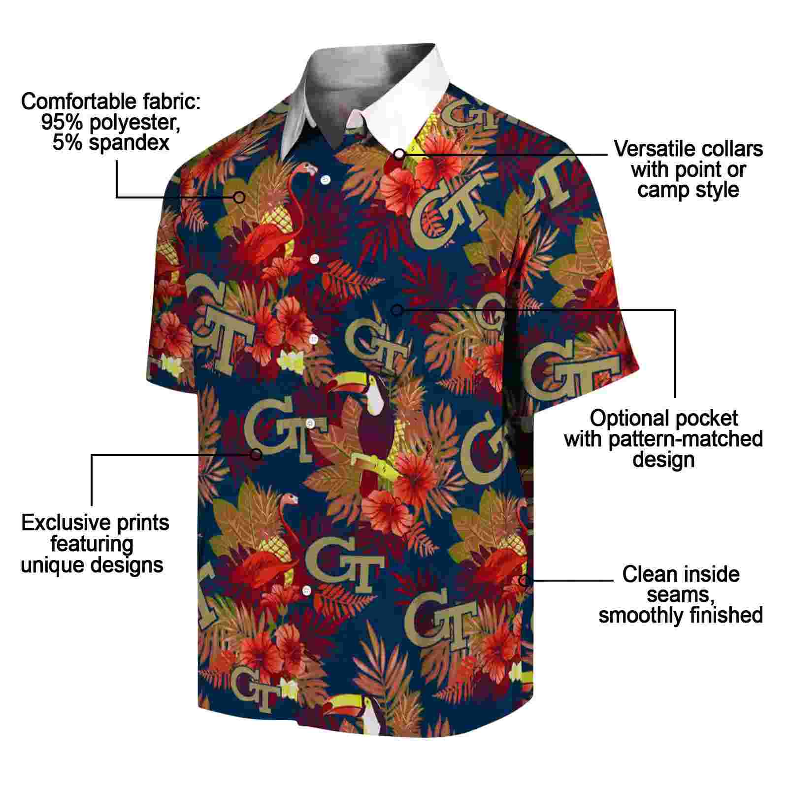 georgia tech yellow jackets floral toucan gold red hawaiian shirt new arrival