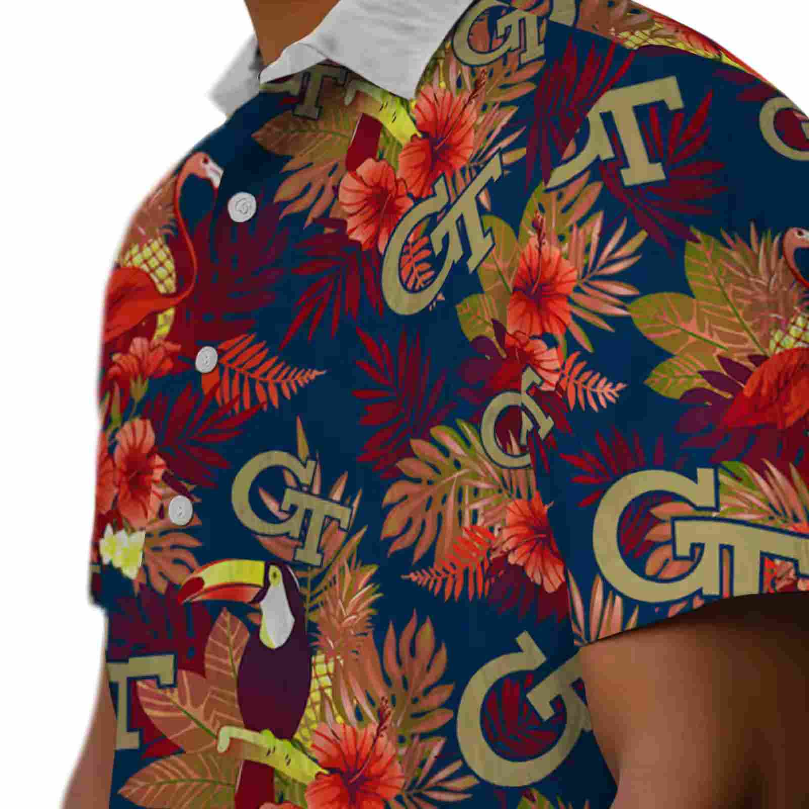 georgia tech yellow jackets floral toucan gold red hawaiian shirt trendy