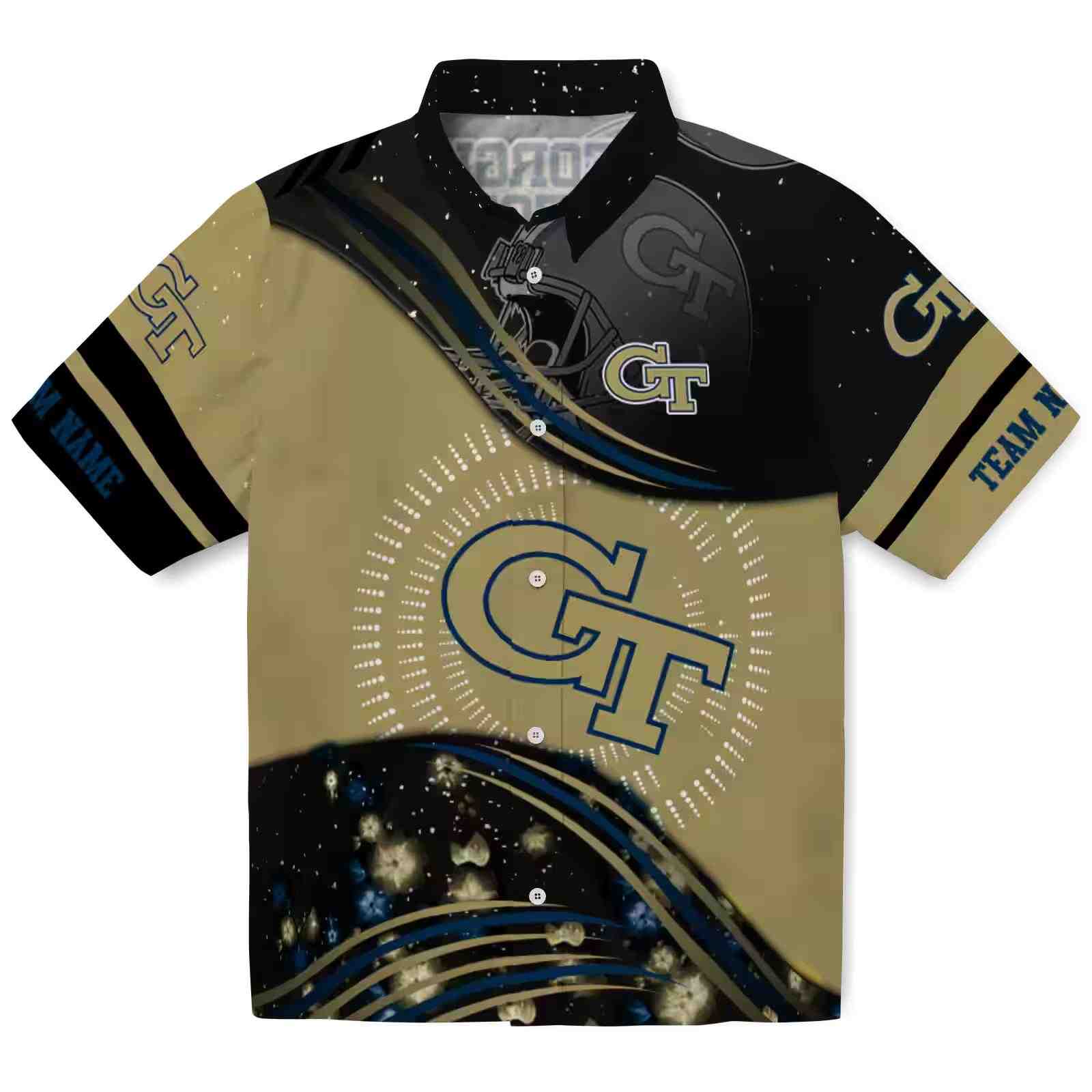 Georgia Tech Yellow Jackets Football Wave Gold Black Hawaiian Shirt