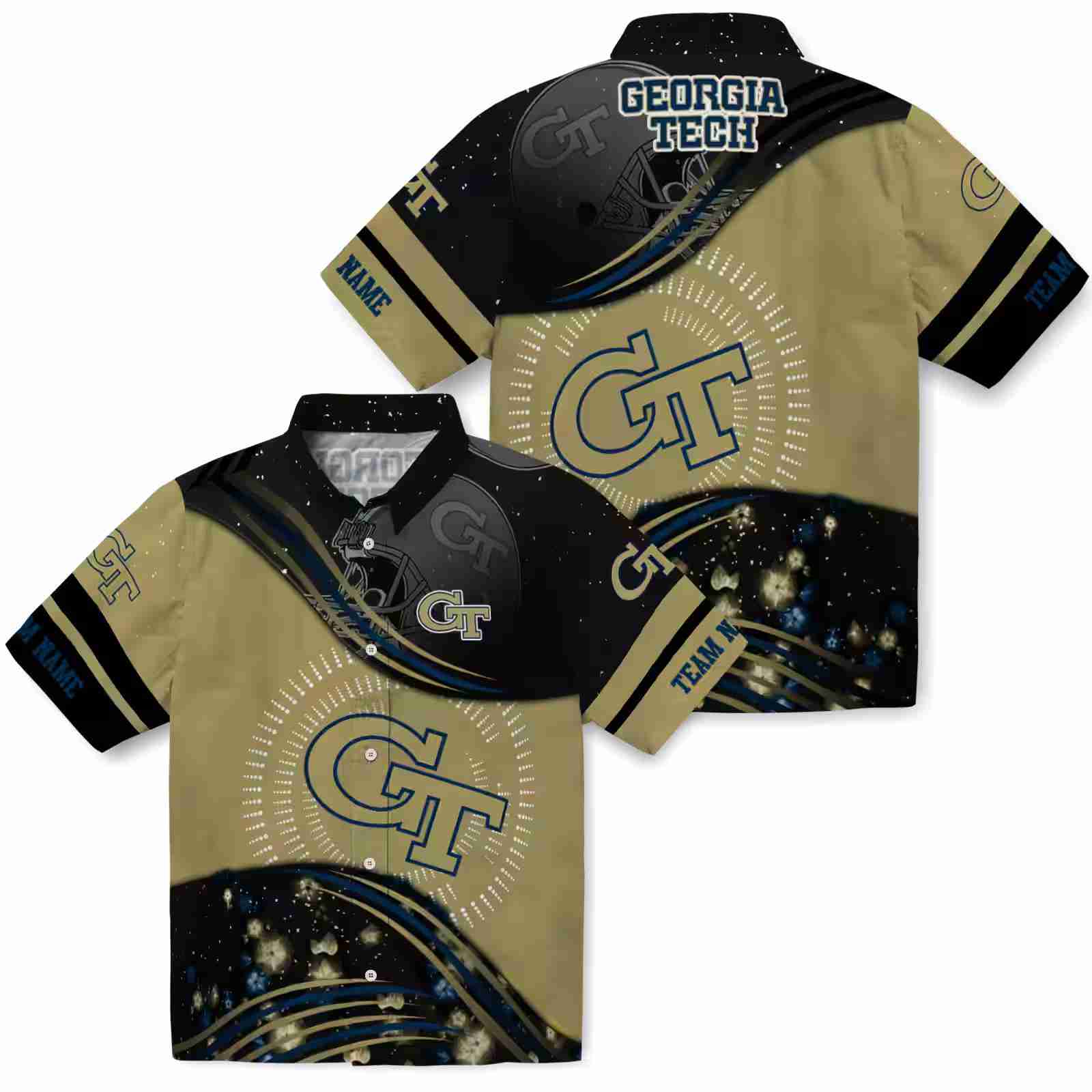 georgia tech yellow jackets football wave gold black hawaiian shirt high quality