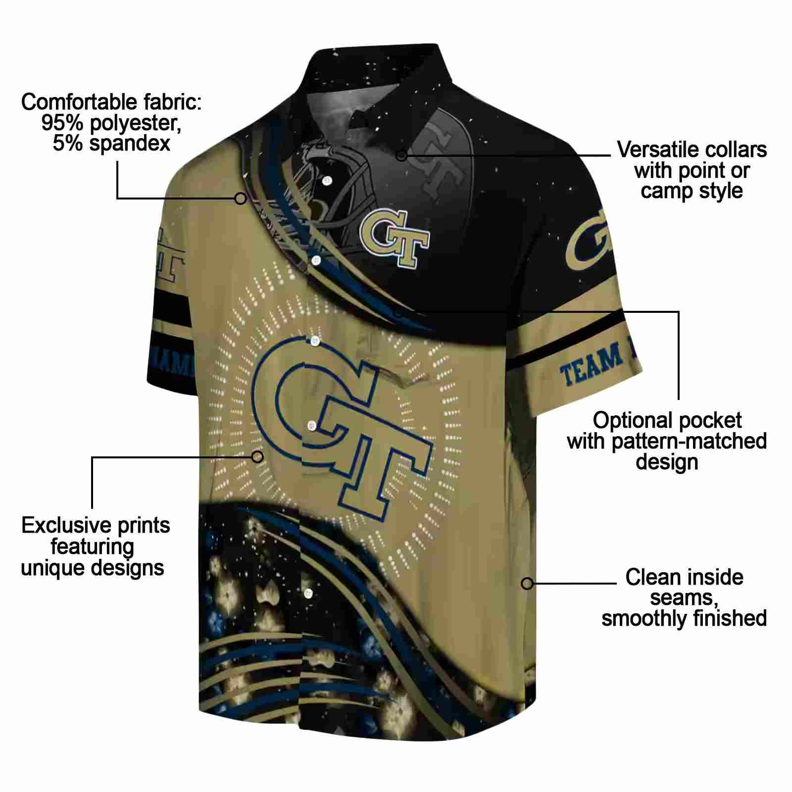 georgia tech yellow jackets football wave gold black hawaiian shirt new arrival