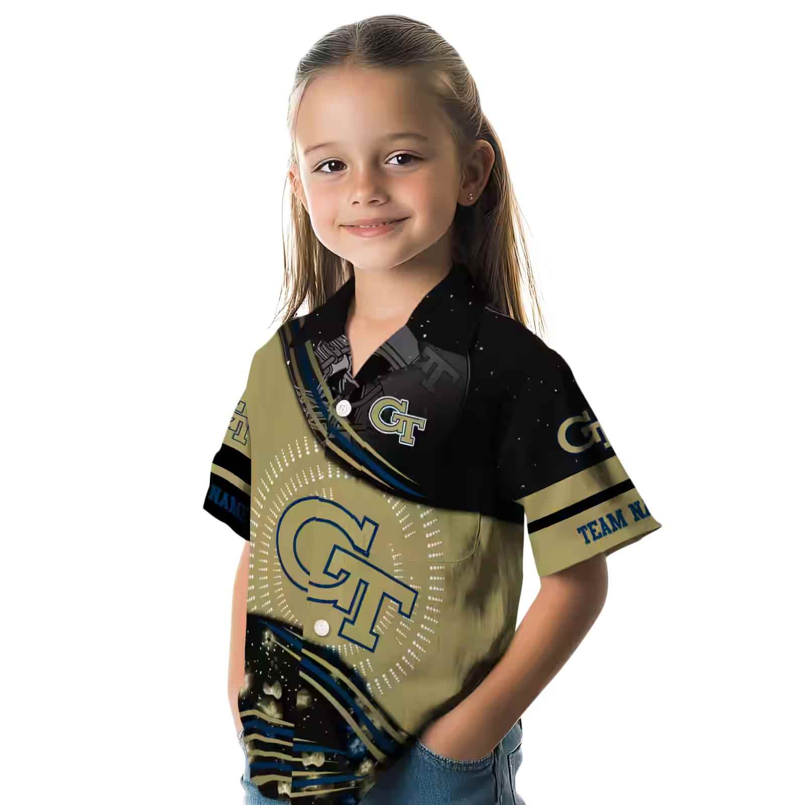 georgia tech yellow jackets football wave gold black hawaiian shirt premium grade