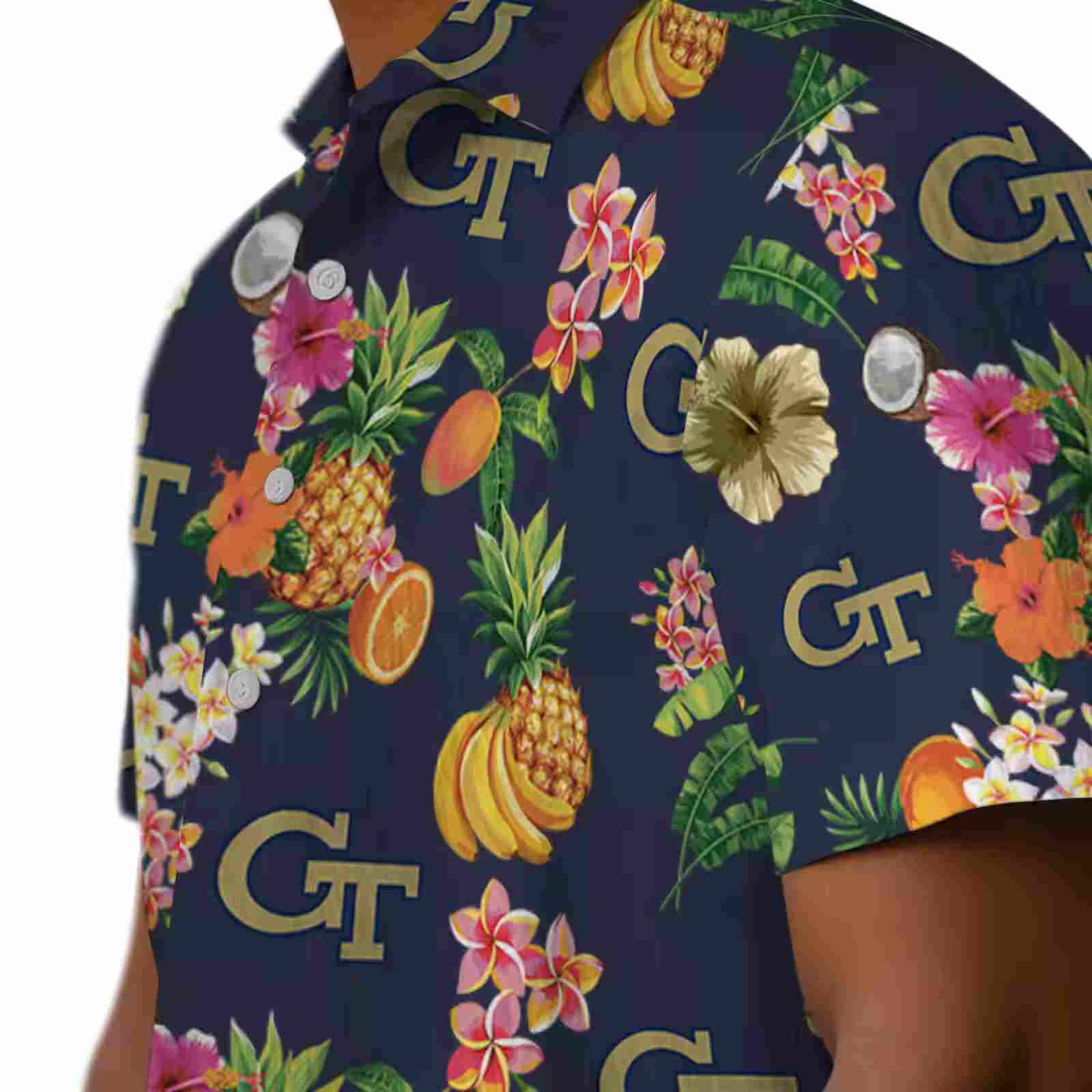 georgia tech yellow jackets hibiscus and fruit navy blue hawaiian shirt trendy