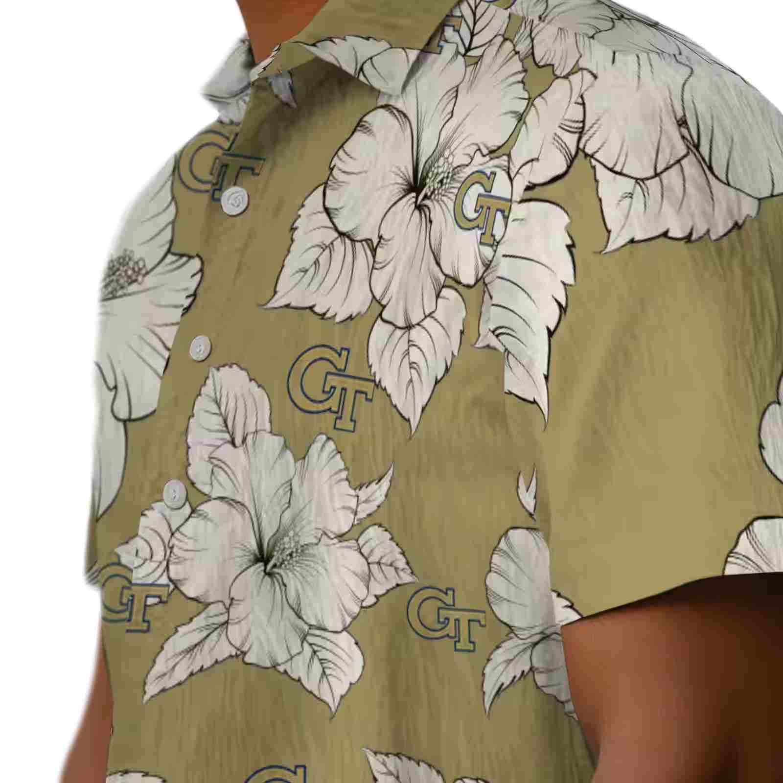 georgia tech yellow jackets hibiscus blooms gold white hawaiian shirt trendy